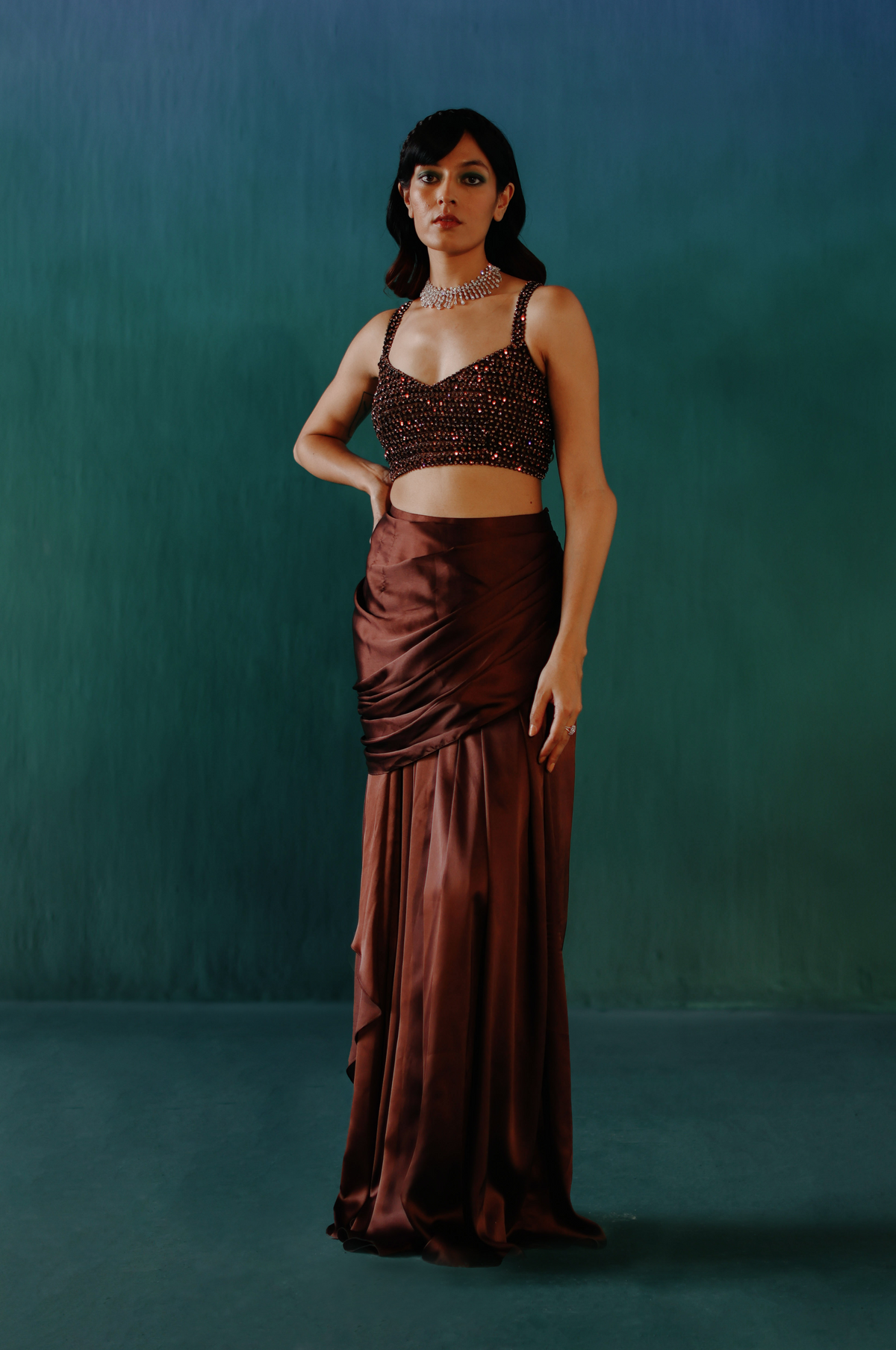 Brown Crop Top and Skirt