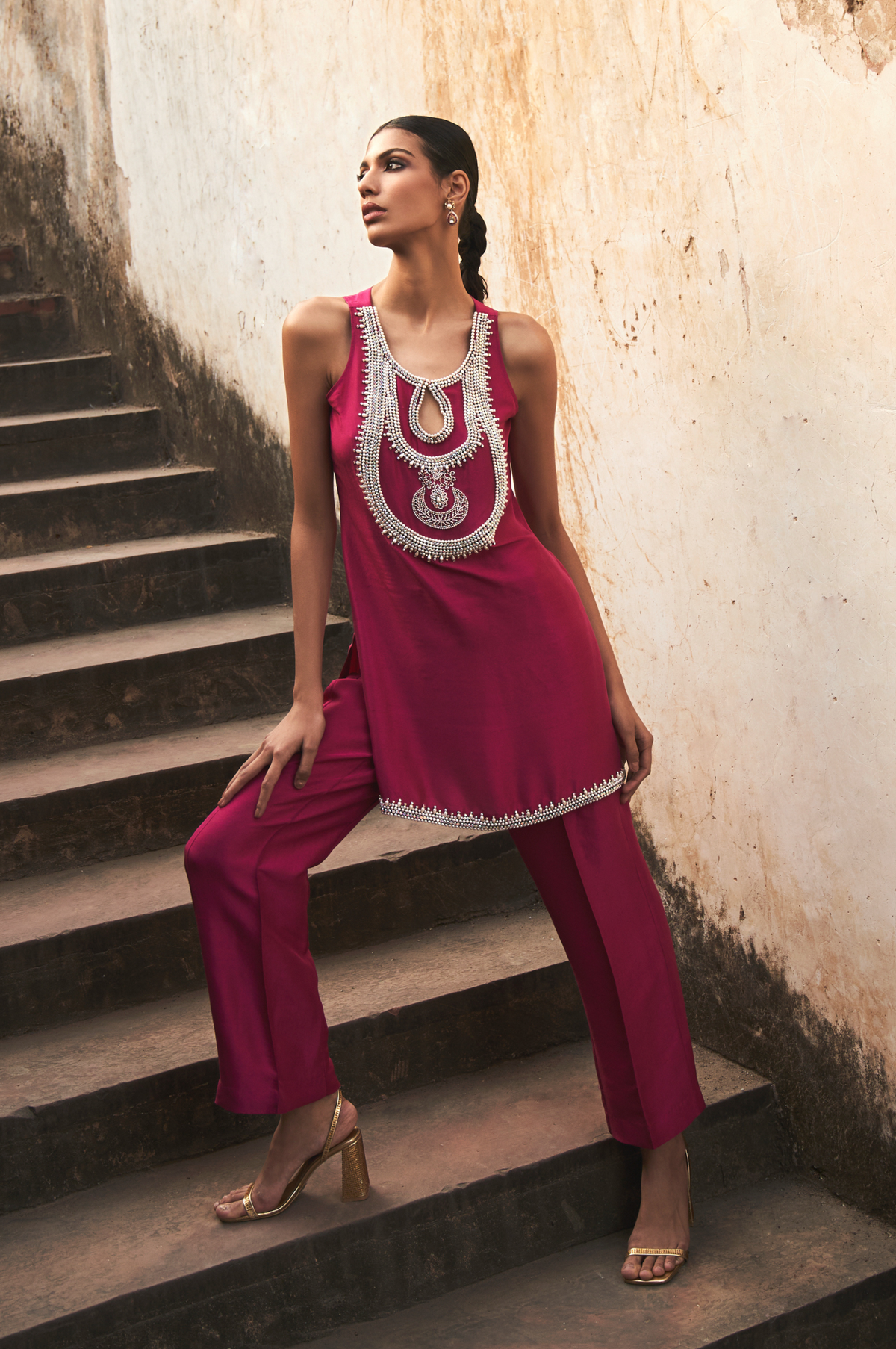 Pearl on Hot Pink Zeya Silk Set