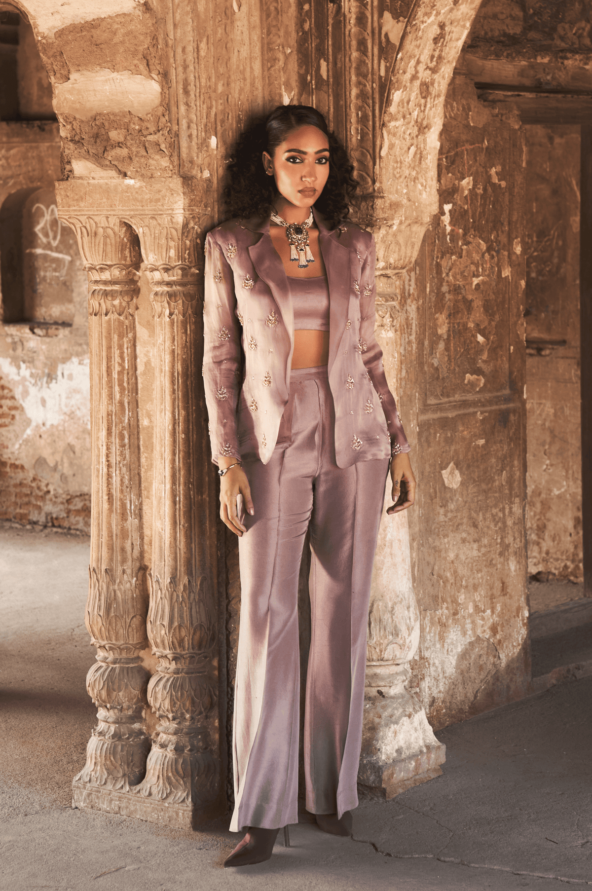 Lilac Organza Zeya Blazer Set