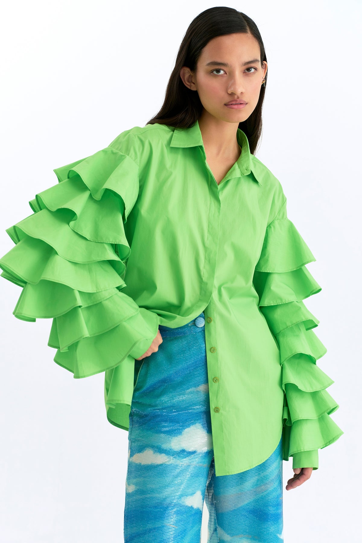 Acid Green Ruffled Shirt