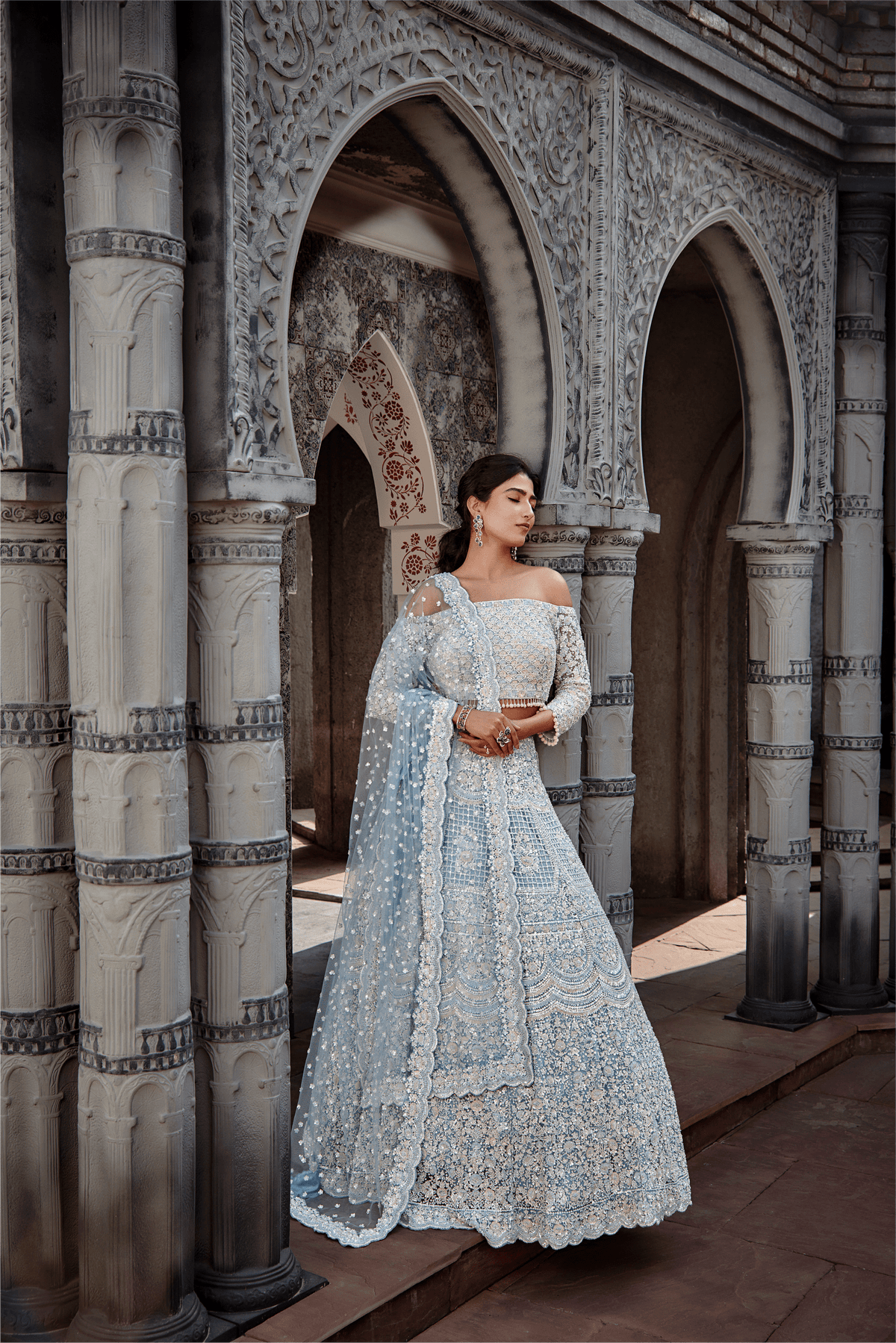 Powder Blue Net Lehenga Set