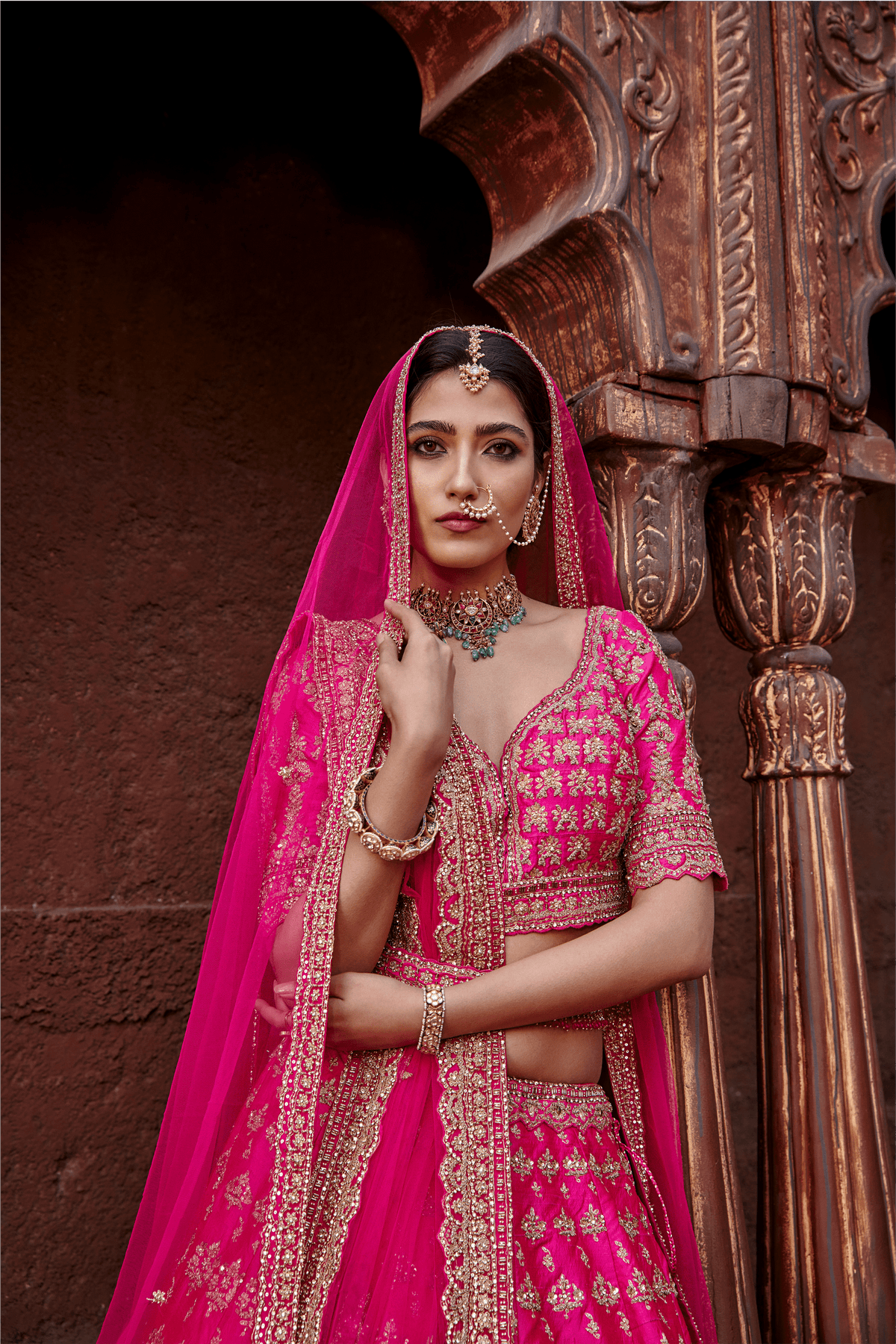 Fuschia Raw Silk Lehenga Set