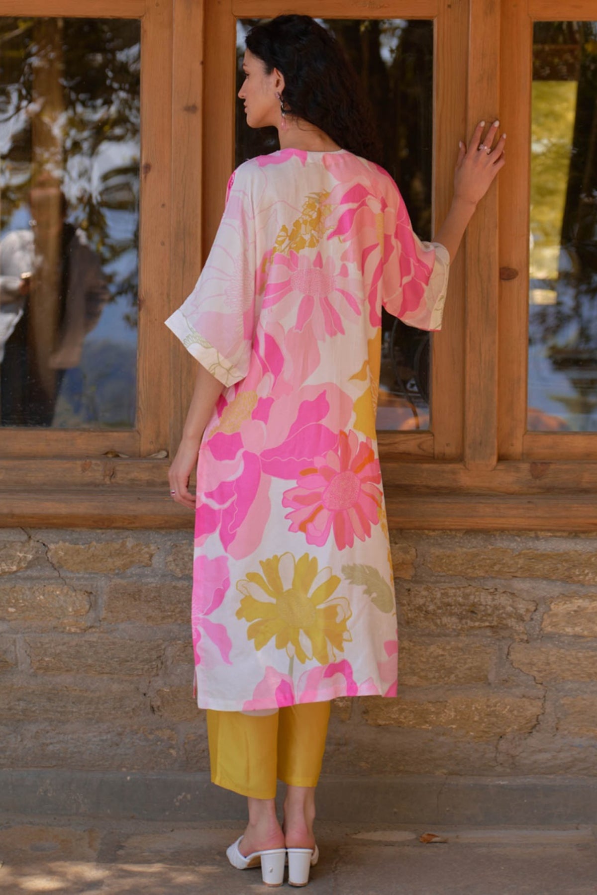 White And Pink Wildrose Tunic Set