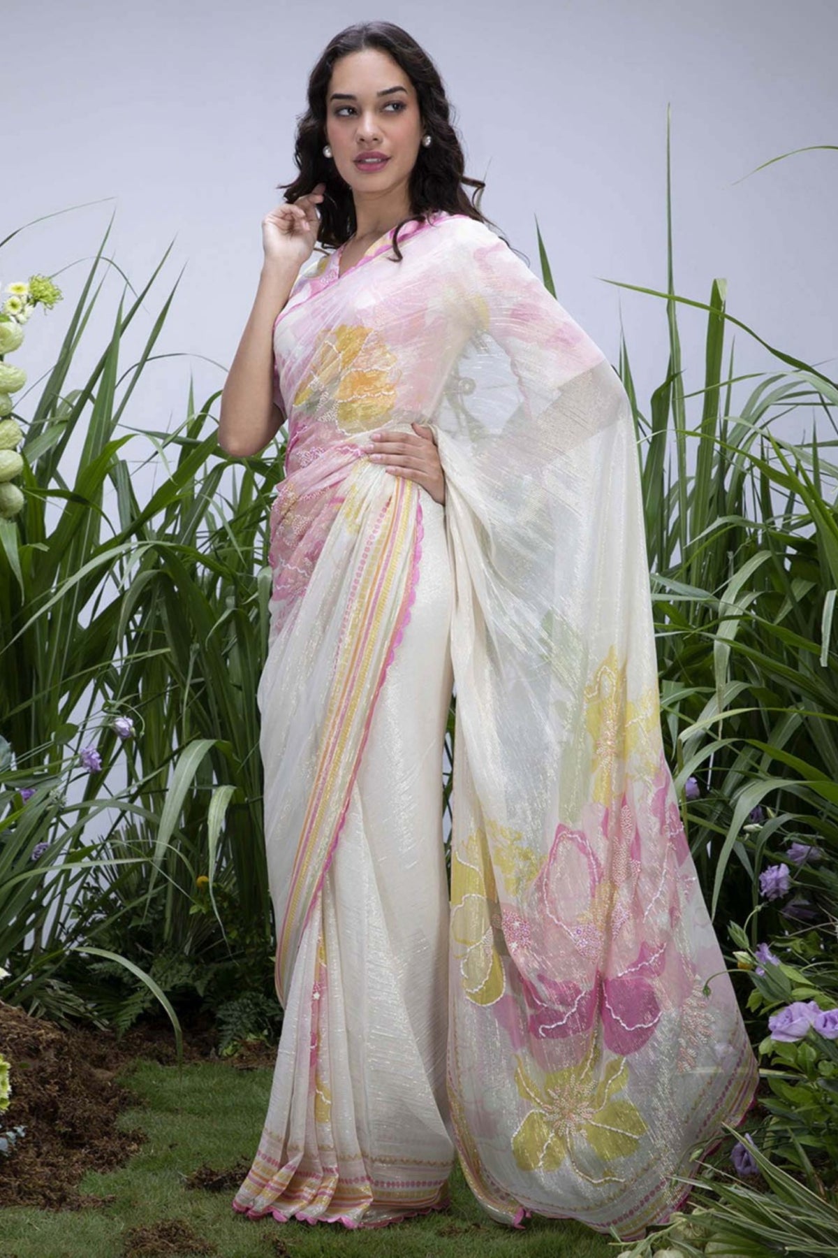 Wildflower White Shimmer Saree