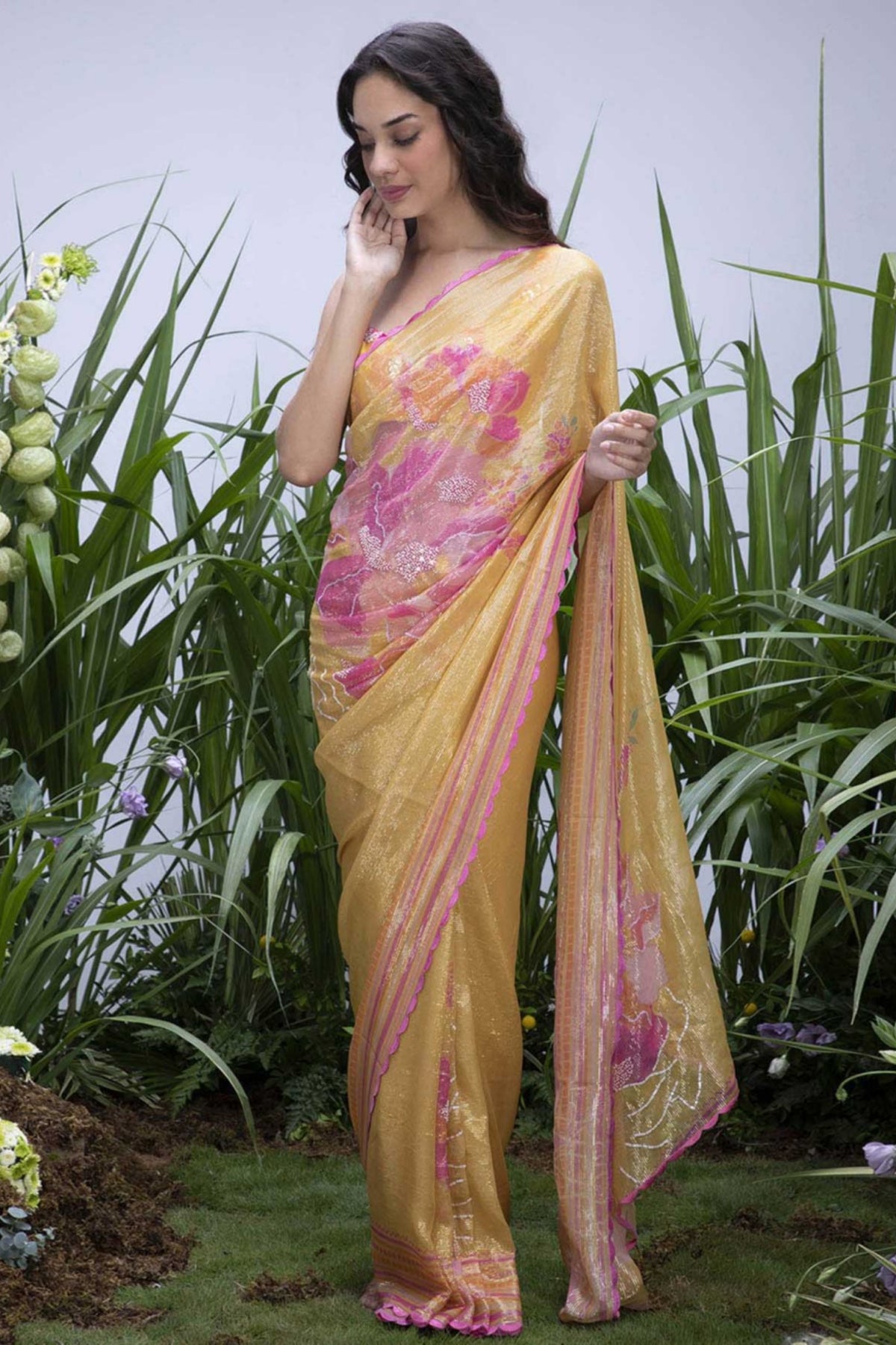 Wildflower Yellow Shimmer Saree