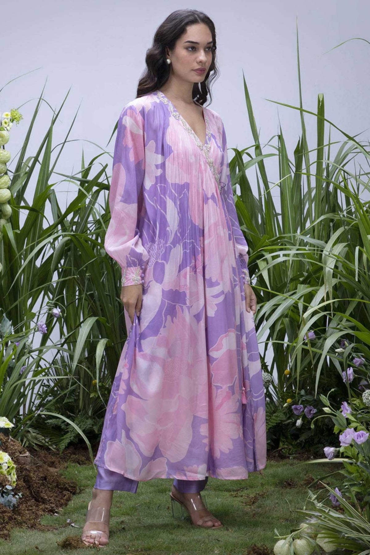 Purple Wildflower Angrakha Maxi with Pants