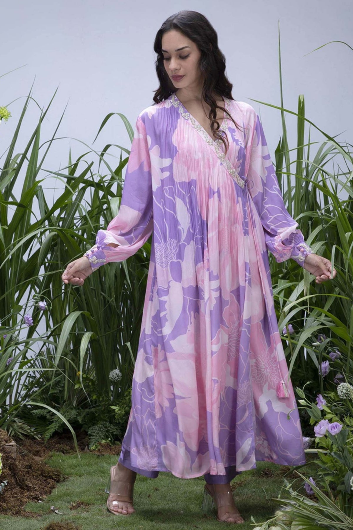 Purple Wildflower Angrakha Maxi with Pants