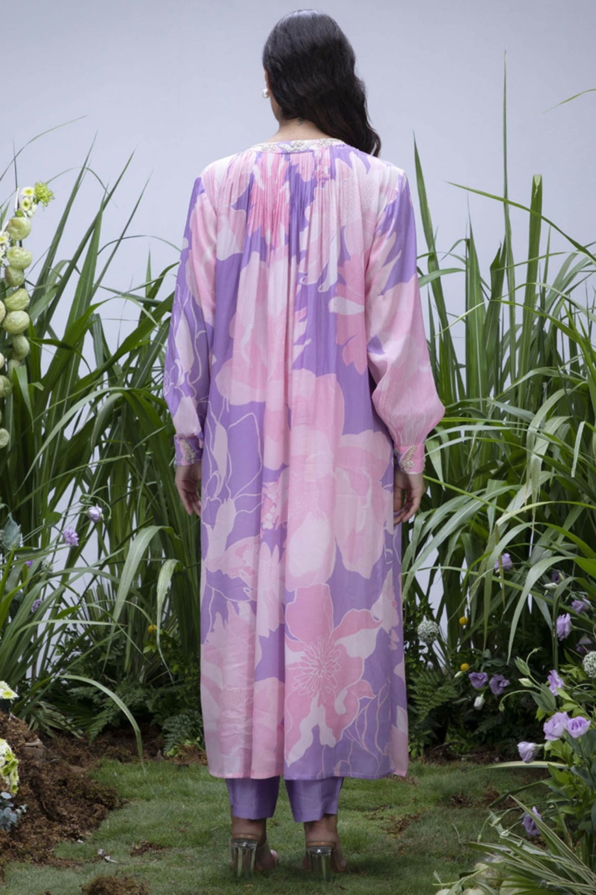 Purple Wildflower Angrakha Maxi with Pants