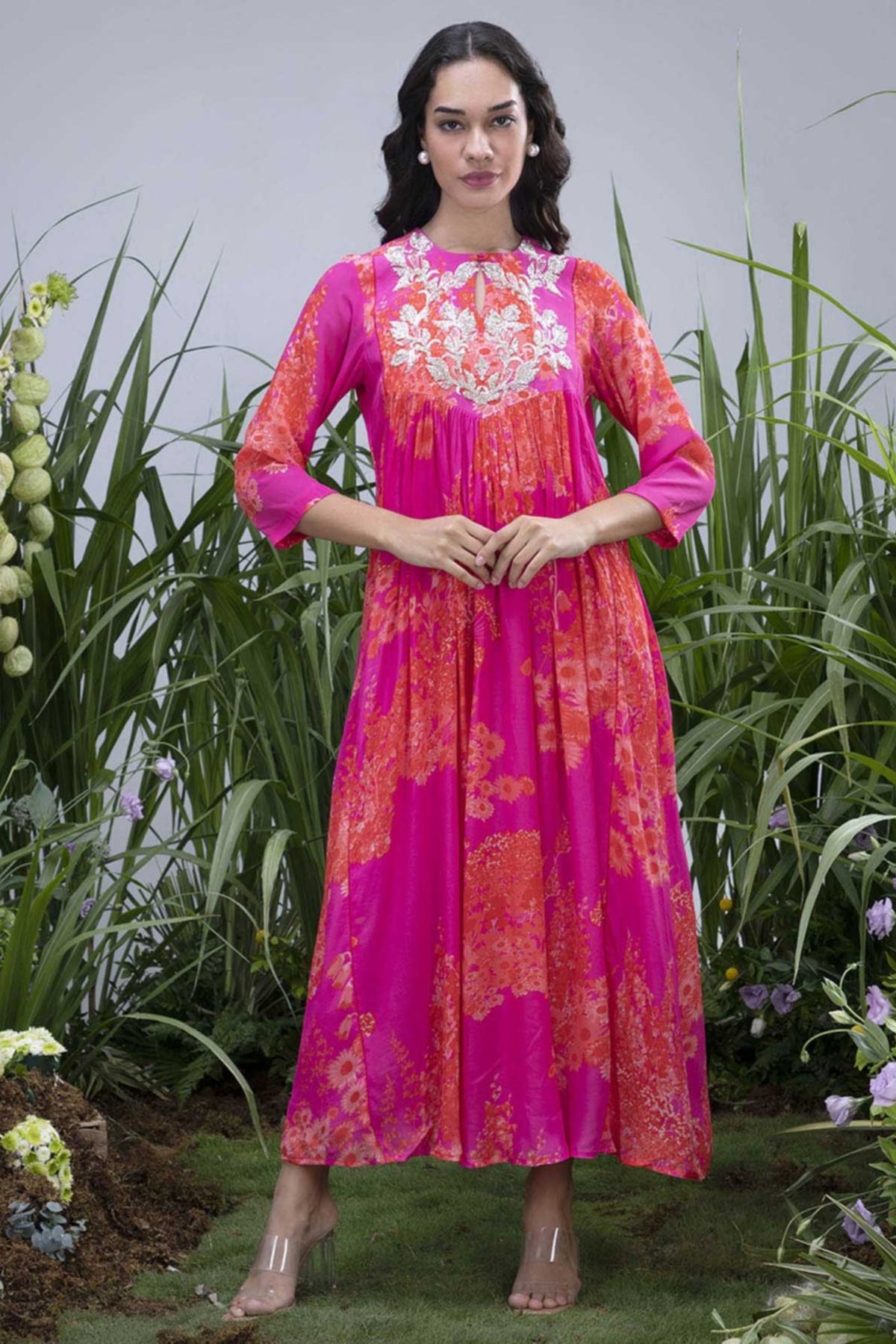 Pink Wildflower Zardozi Yoke Maxi