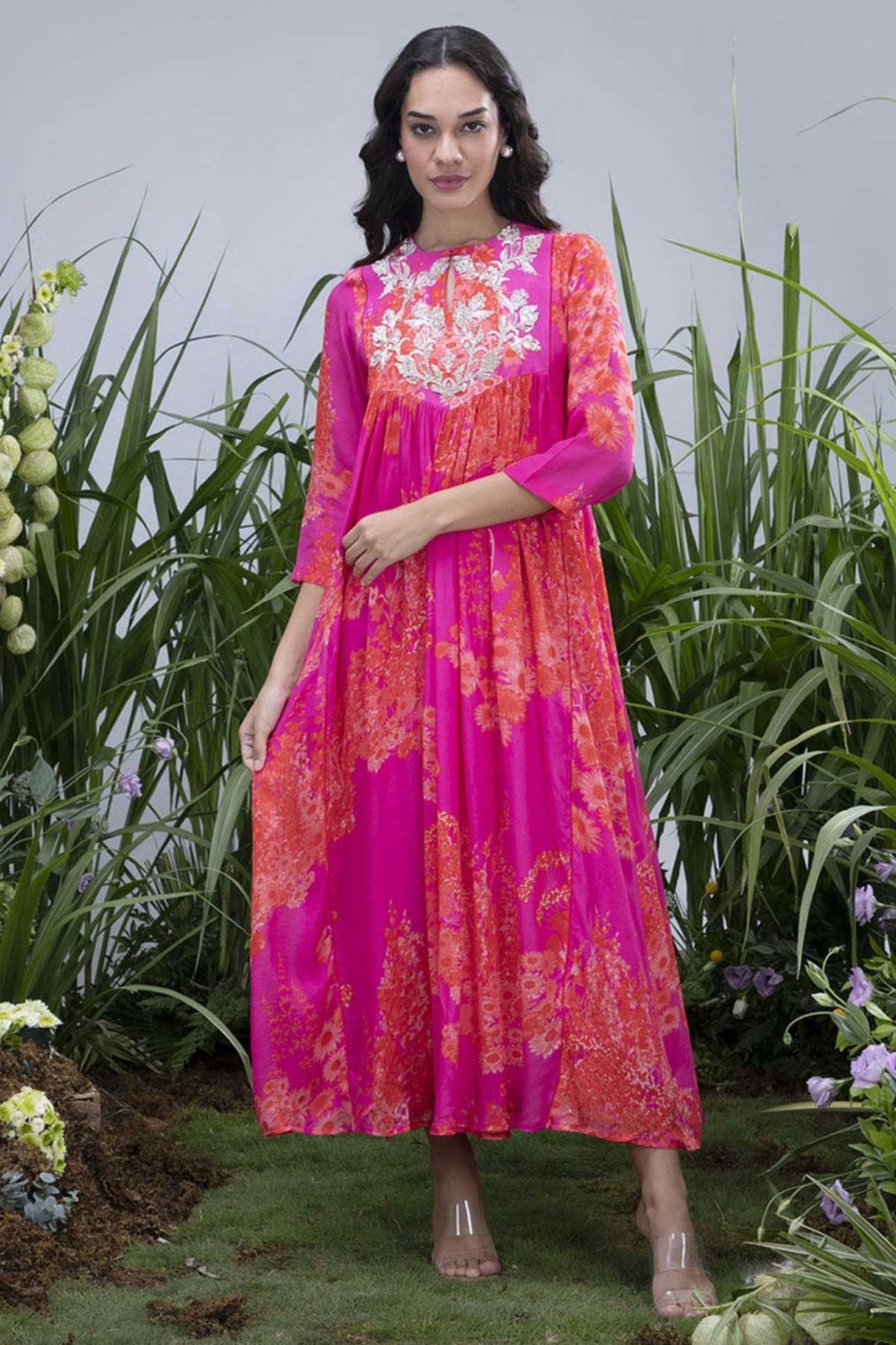 Pink Wildflower Zardozi Yoke Maxi