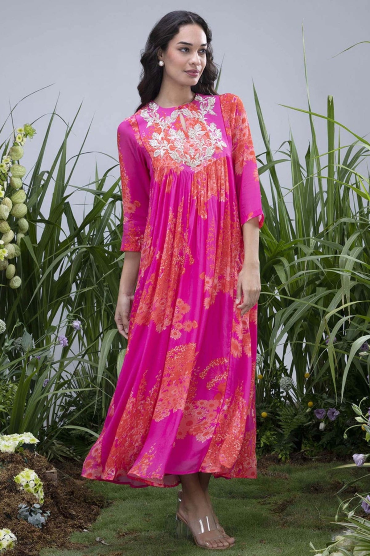 Pink Wildflower Zardozi Yoke Maxi