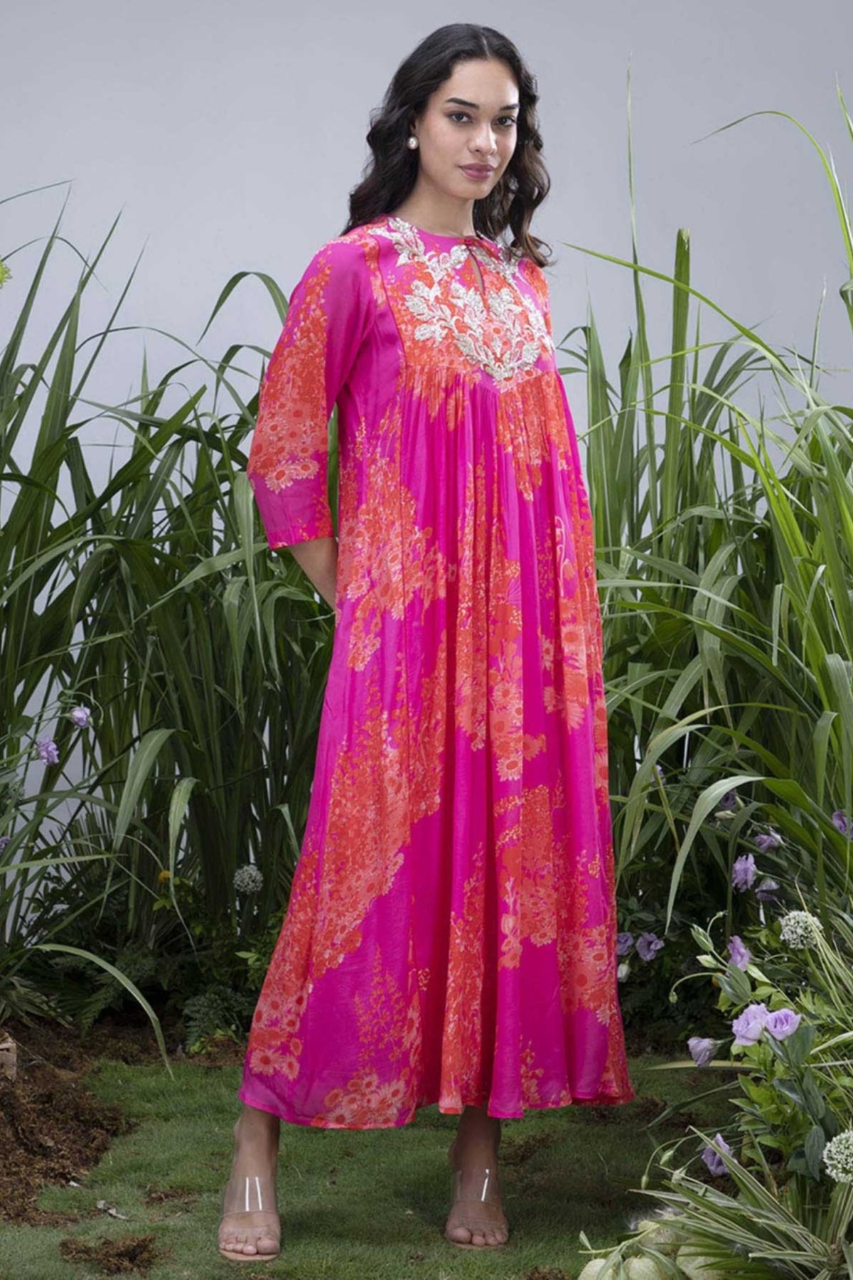 Pink Wildflower Zardozi Yoke Maxi