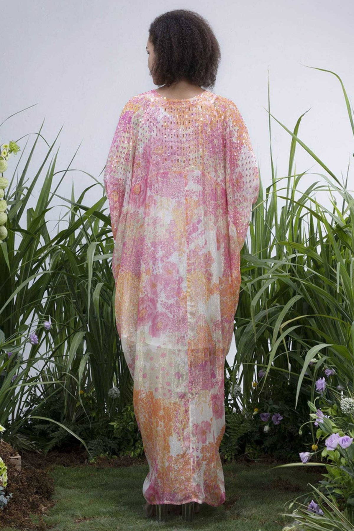 White Shimmer Wildflower Cowl Kaftan