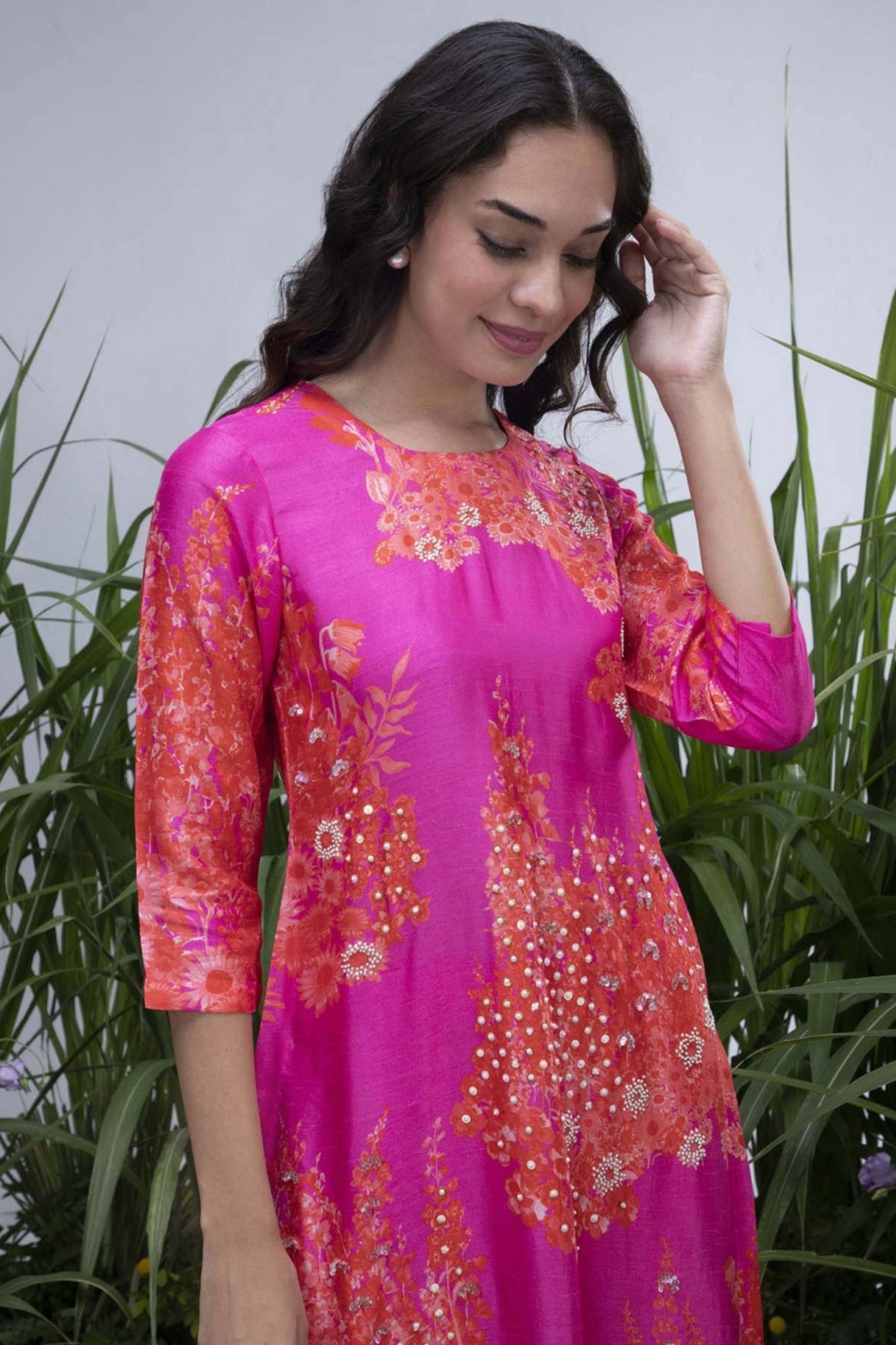 Pink Wildflower Organza Hemline Kurta Set