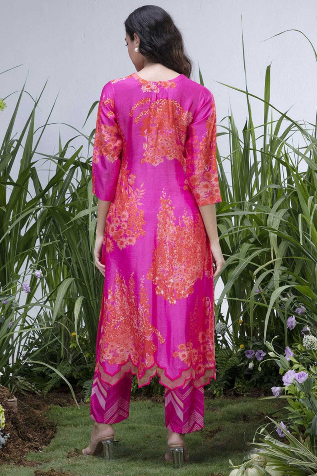 Pink Wildflower Organza Hemline Kurta Set