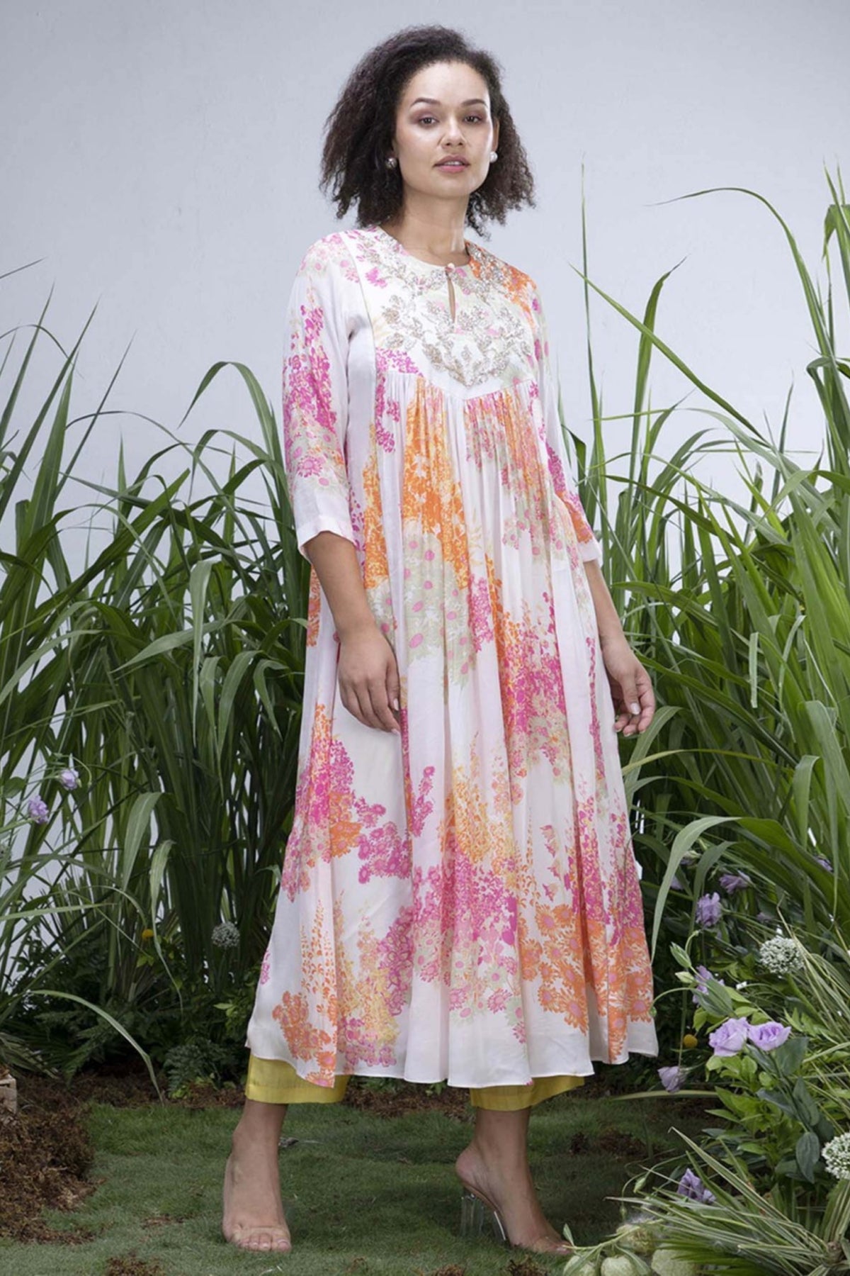 White Wildflower Zardozi Yoke Maxi