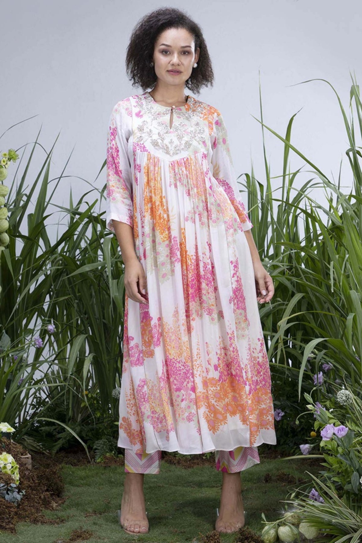 White Wildflower Zardozi Yoke Maxi