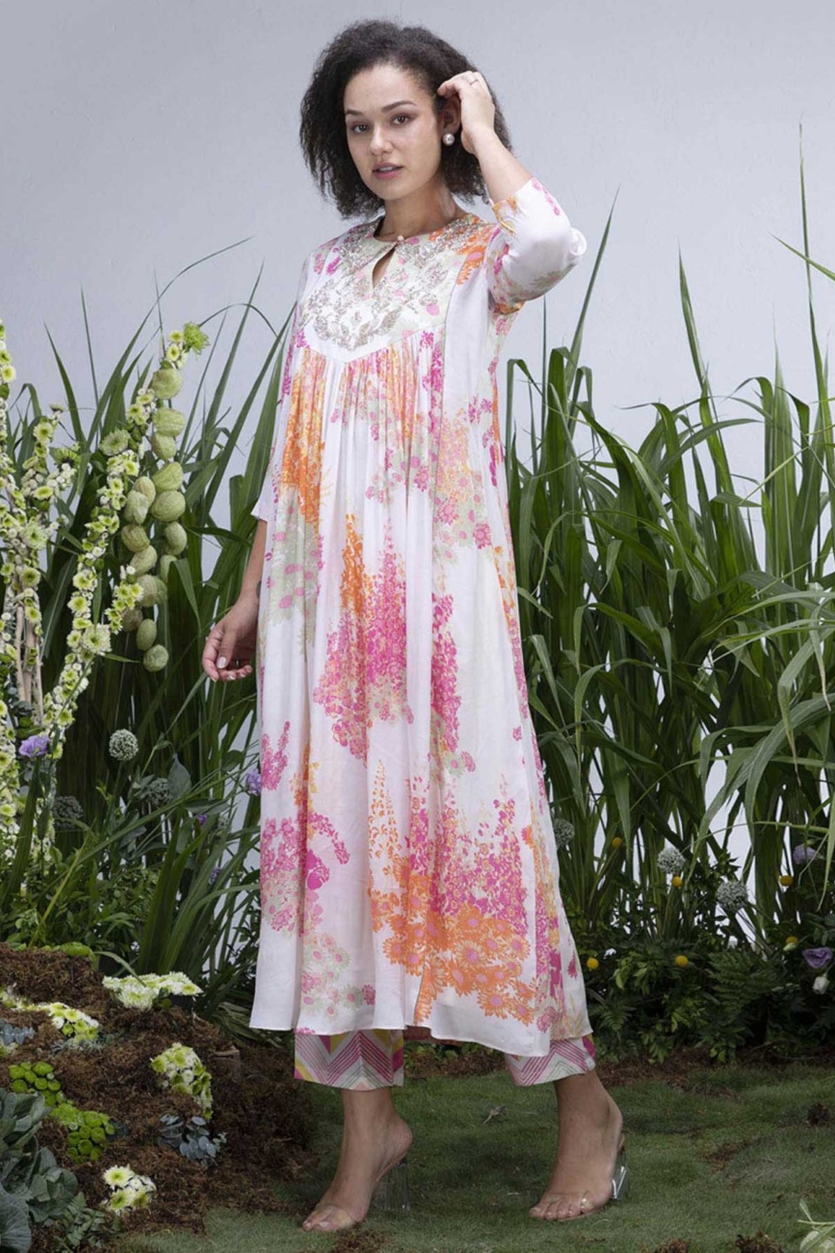 White Wildflower Zardozi Yoke Maxi