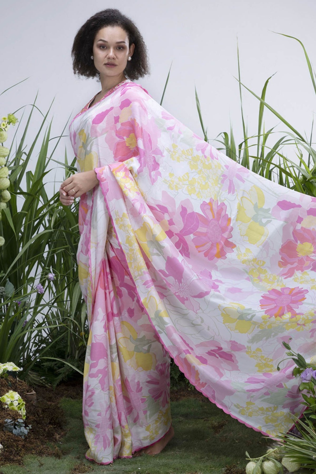 White Wildflower Saree