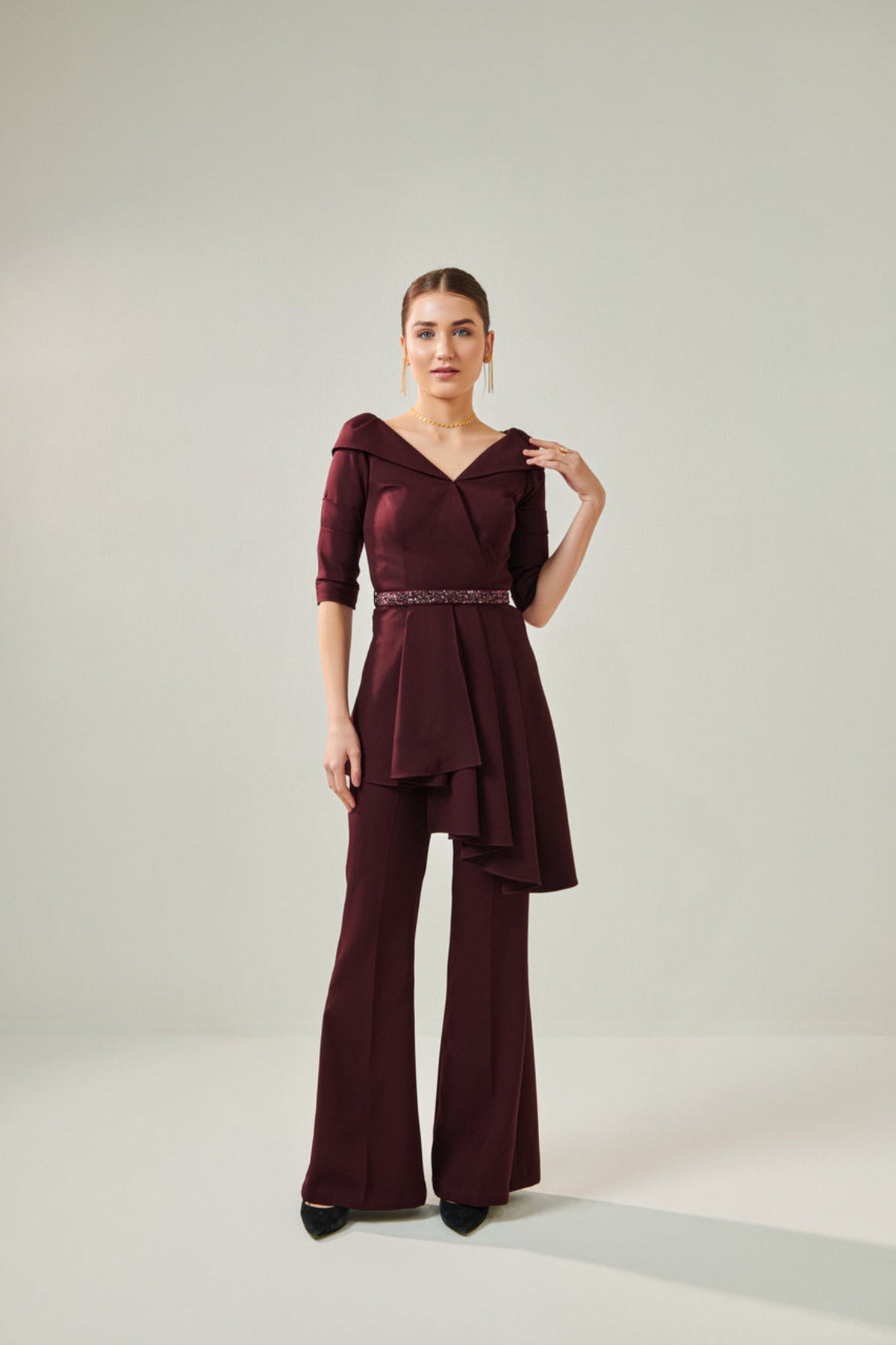 Off Shoulder Wine Co-ord Set