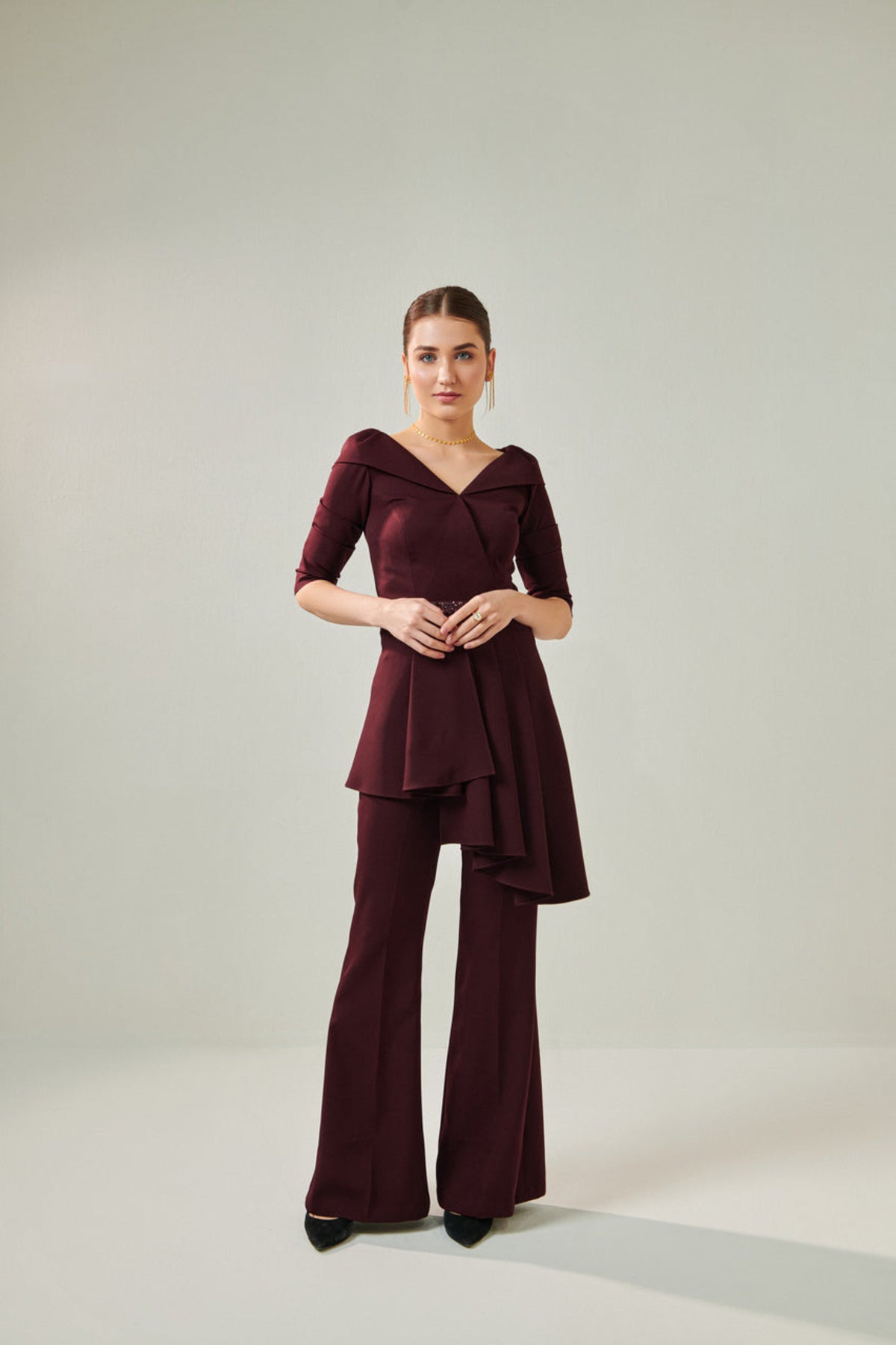 Off Shoulder Wine Co-ord Set