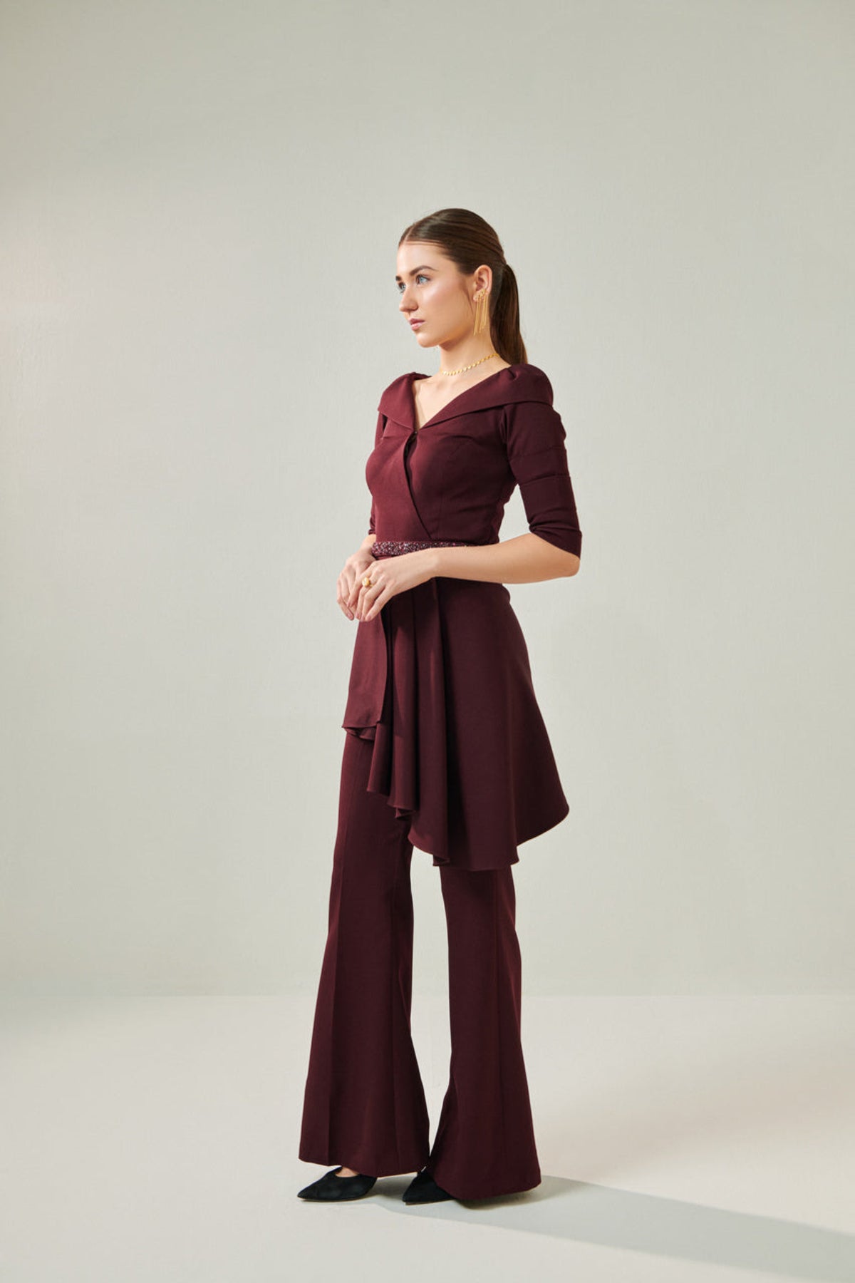 Off Shoulder Wine Co-ord Set