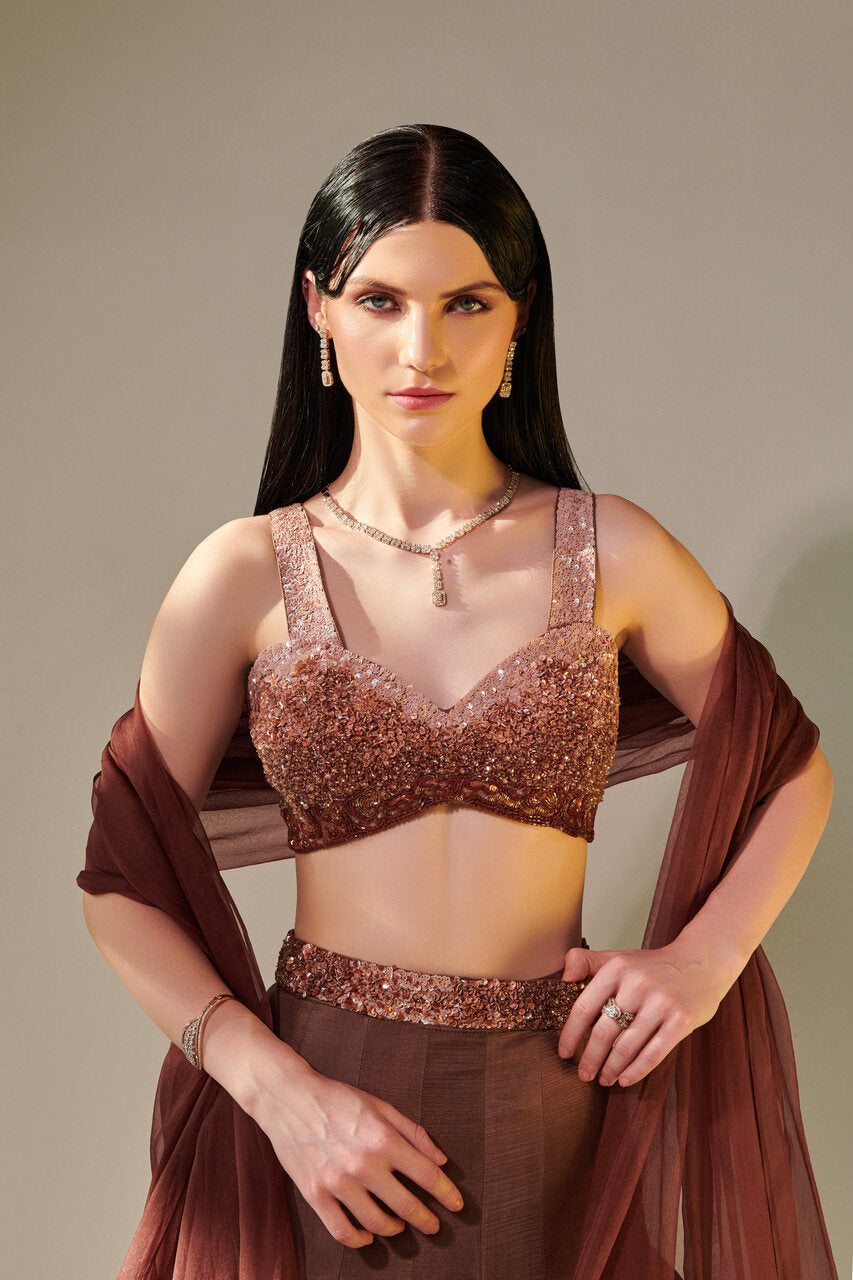 Earthy Brown Ombre Shaded Lehenga Set