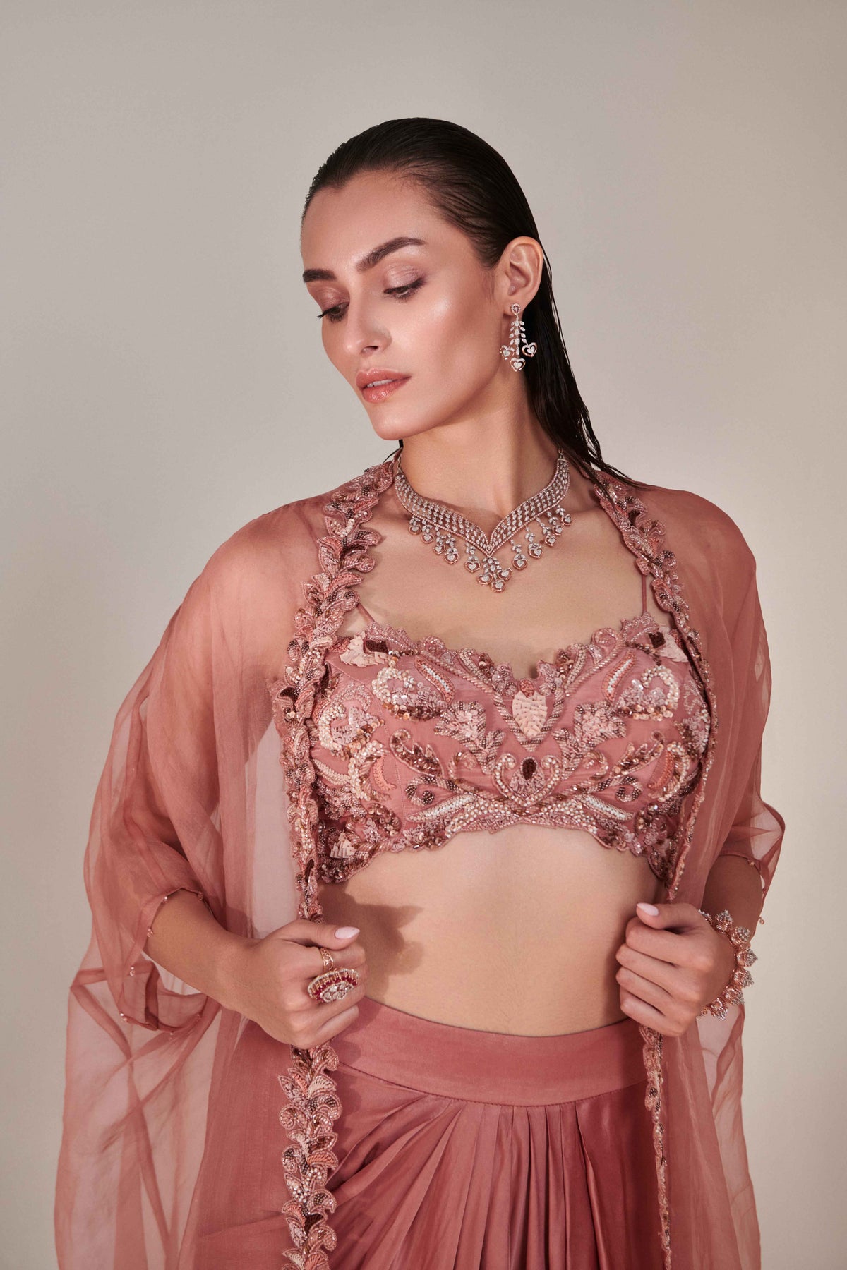 Zardozi Embroidery Cape Set