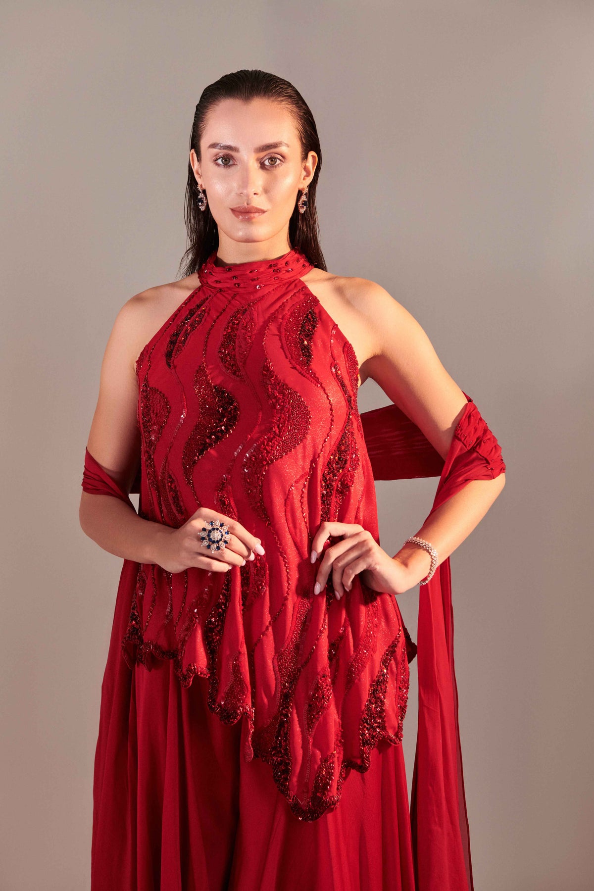 Scarlet Red Sharara Set