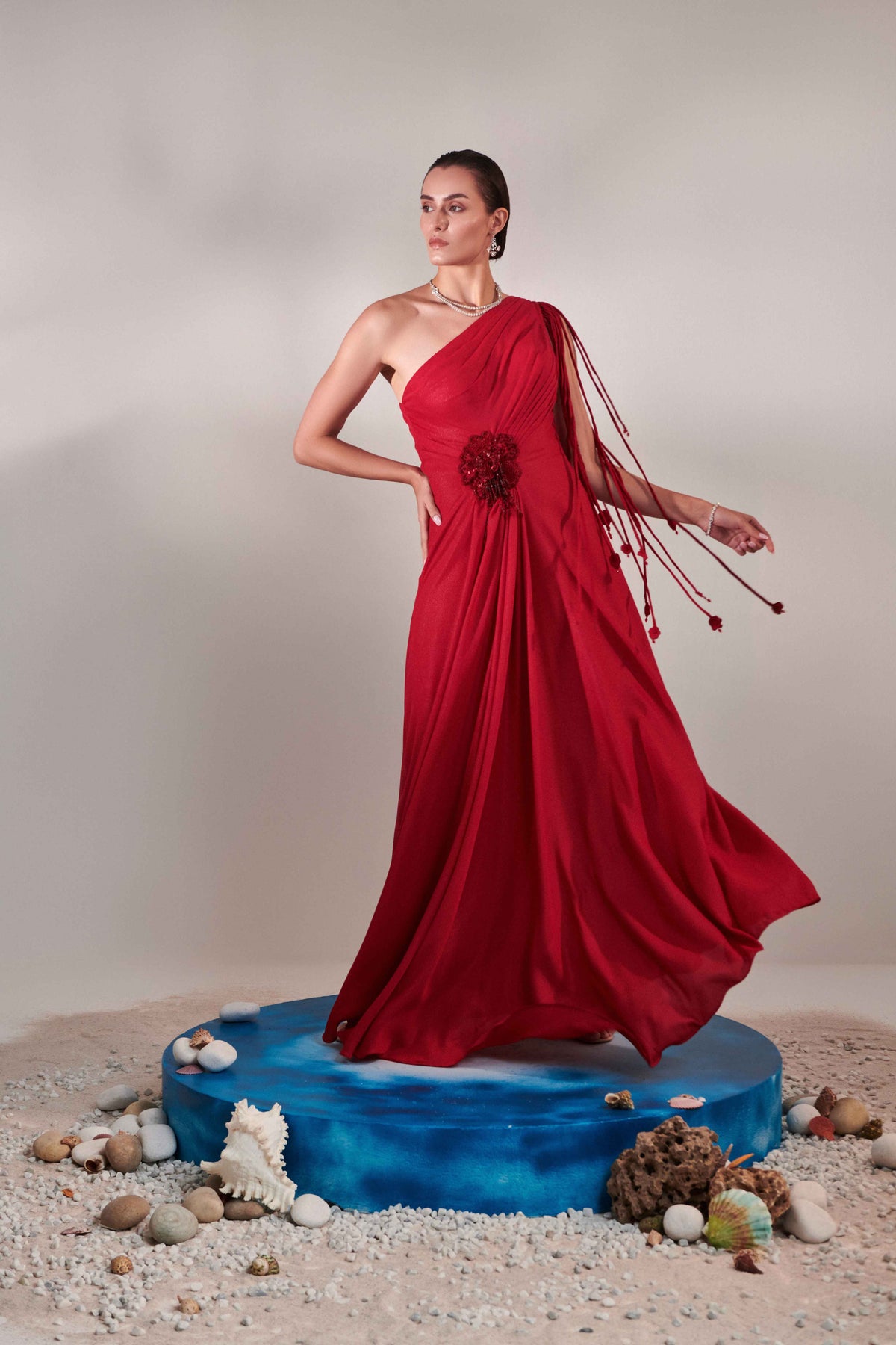 Scarlet Red Drape Gown