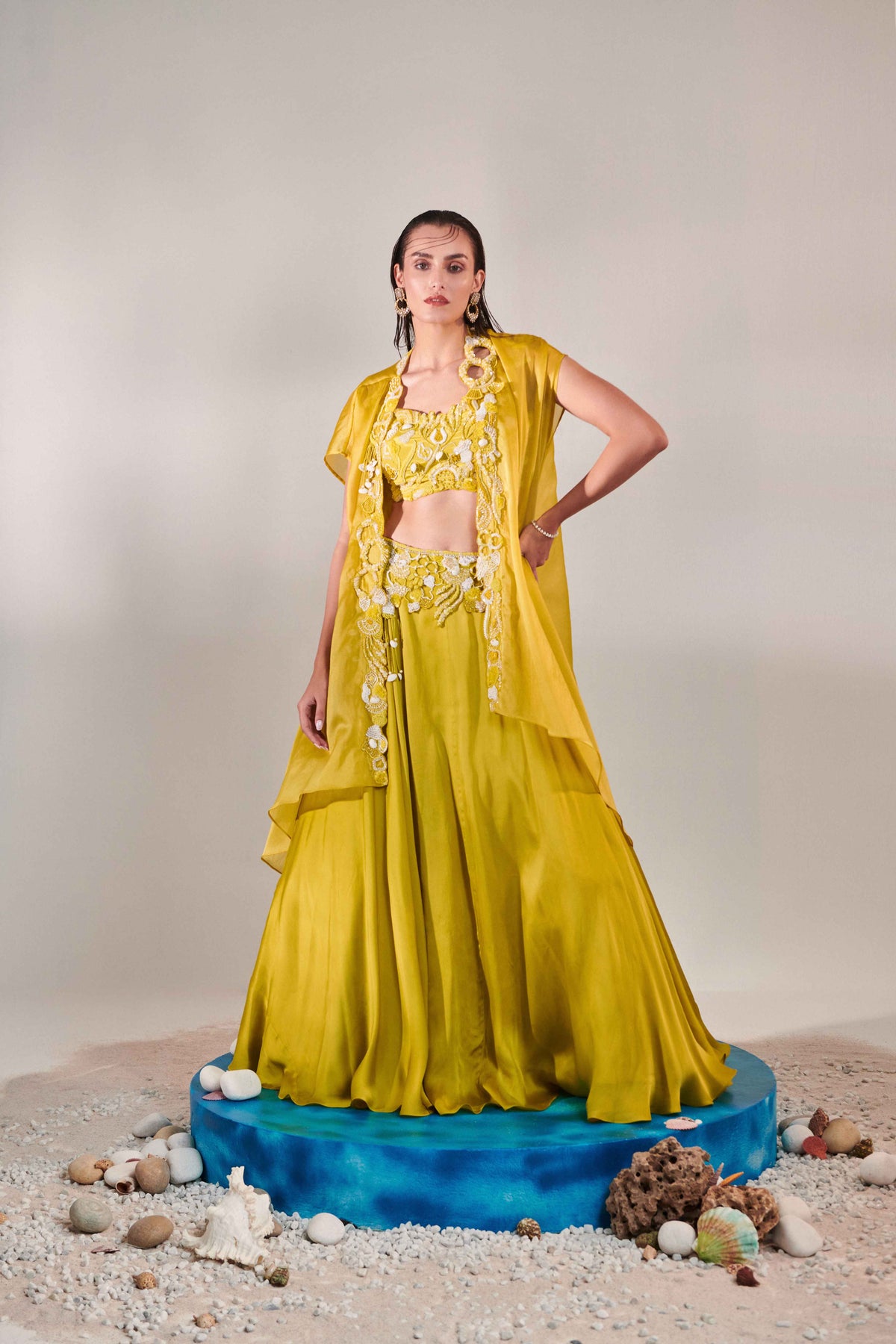 Hand Embroidery Lehenga Set With Cape