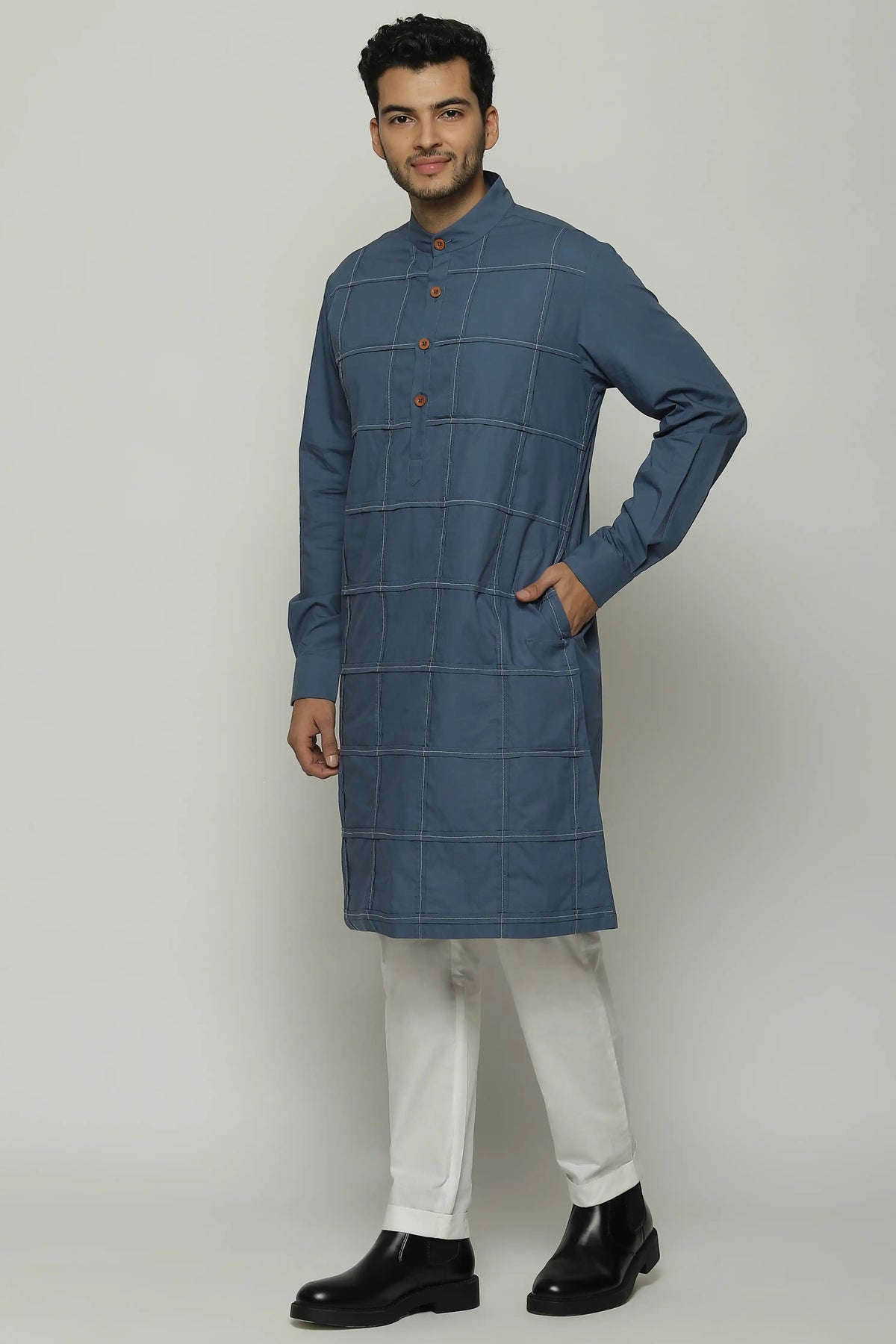 Pleated Checks Long Kurta