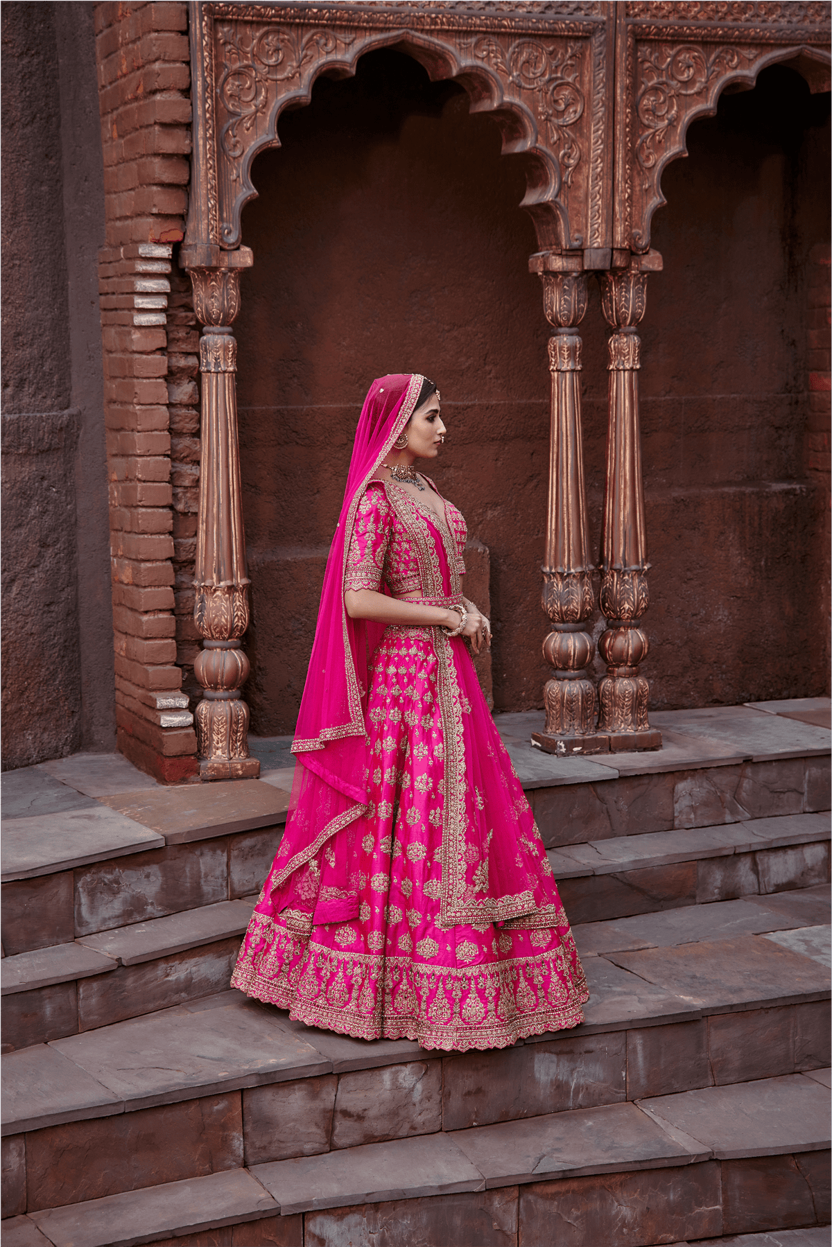 Fuschia Raw Silk Lehenga Set