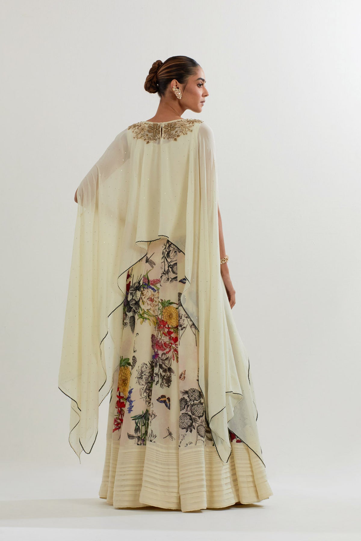 Botanical Printed Sharara  With Dupatta Cape