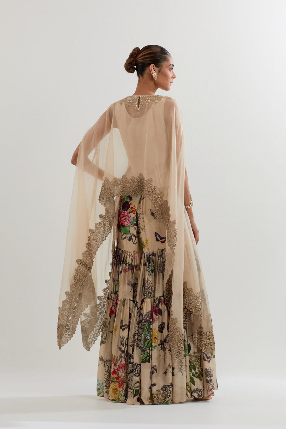 Botanical Printed Sharara  With Dupatta Cape