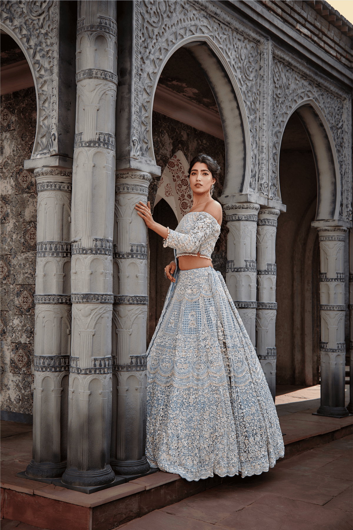 Powder Blue Net Lehenga Set