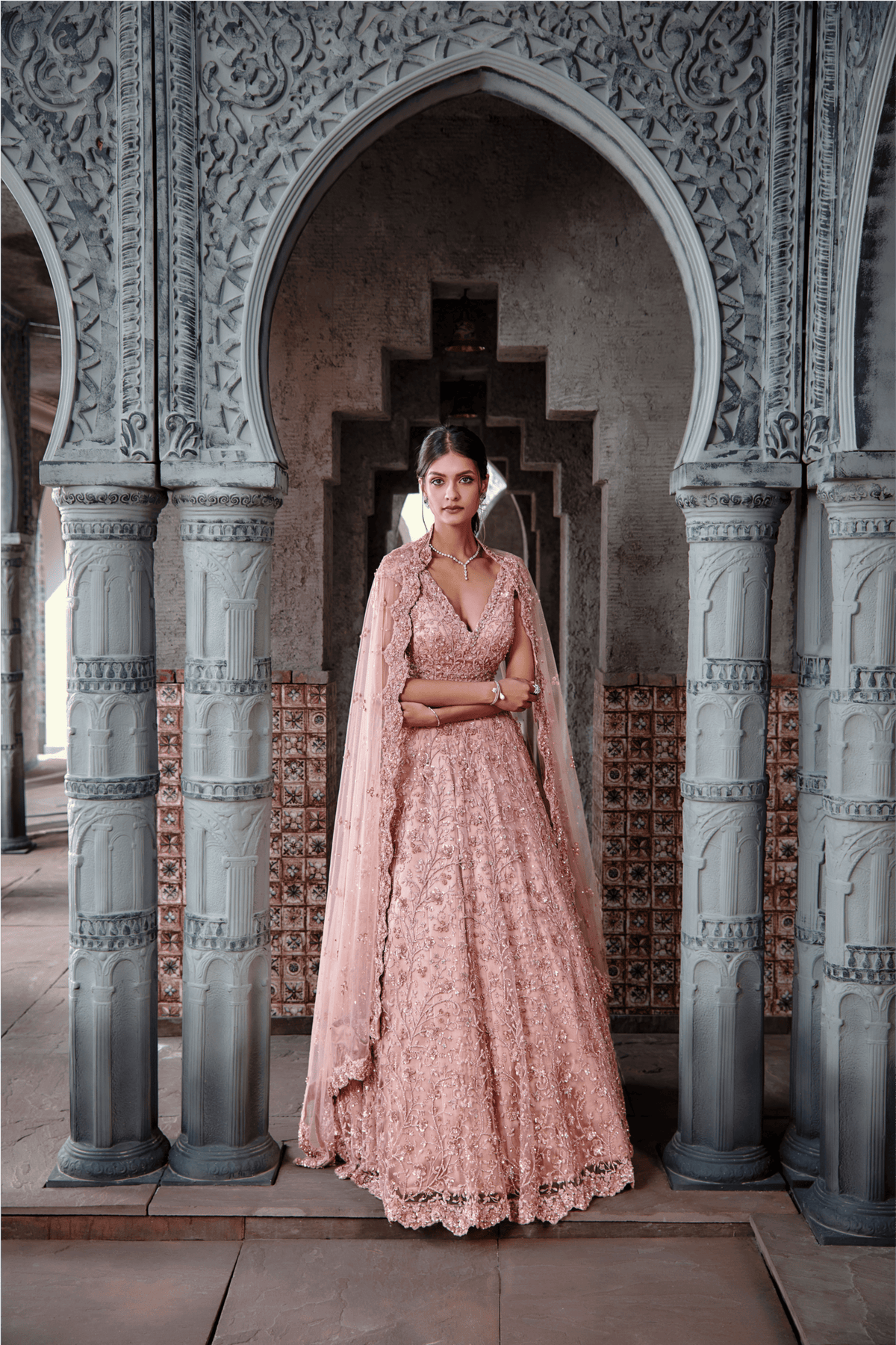 Dusty Coral Tulle Lehenga Set