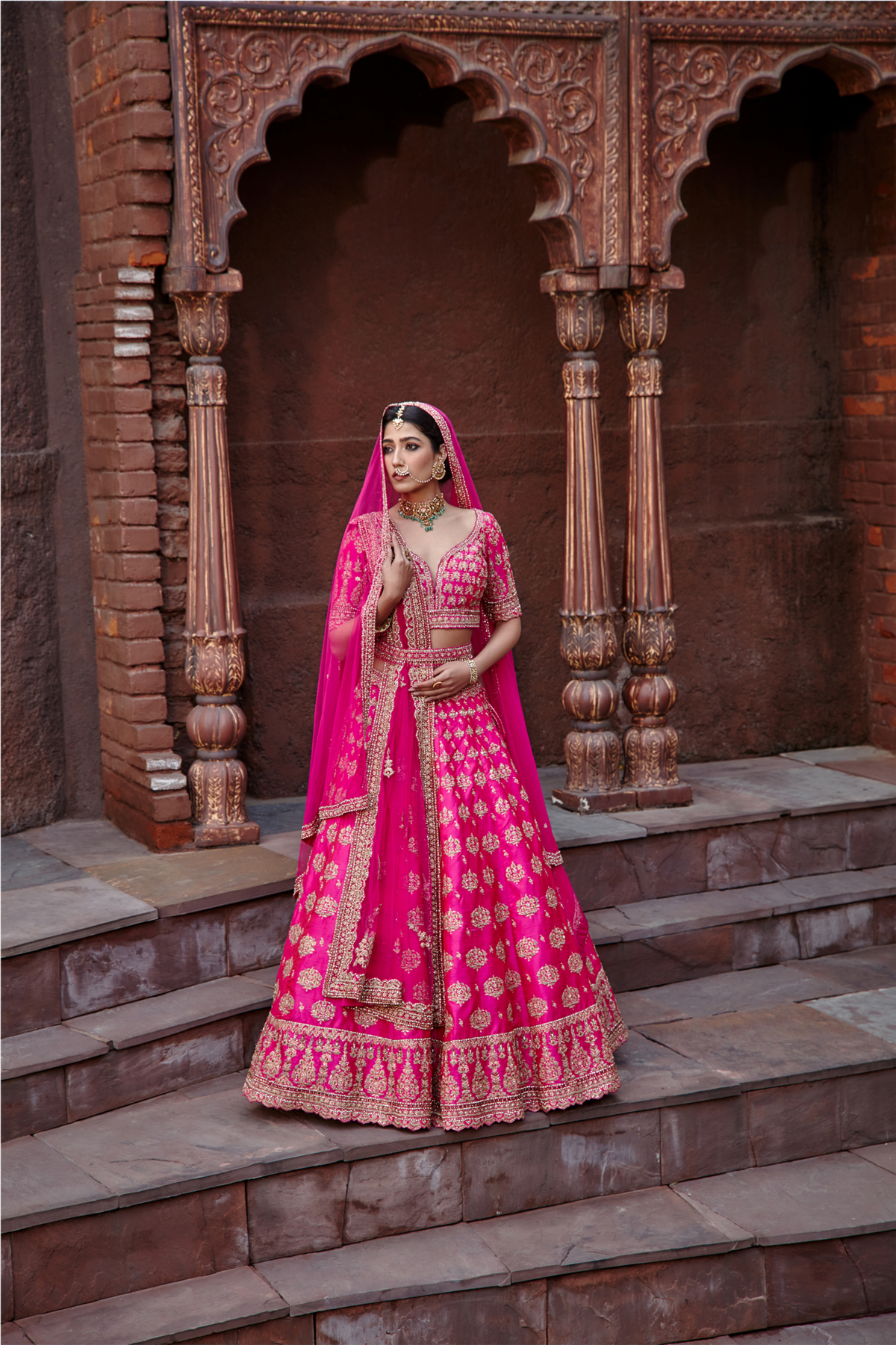 Fuschia Raw Silk Lehenga Set