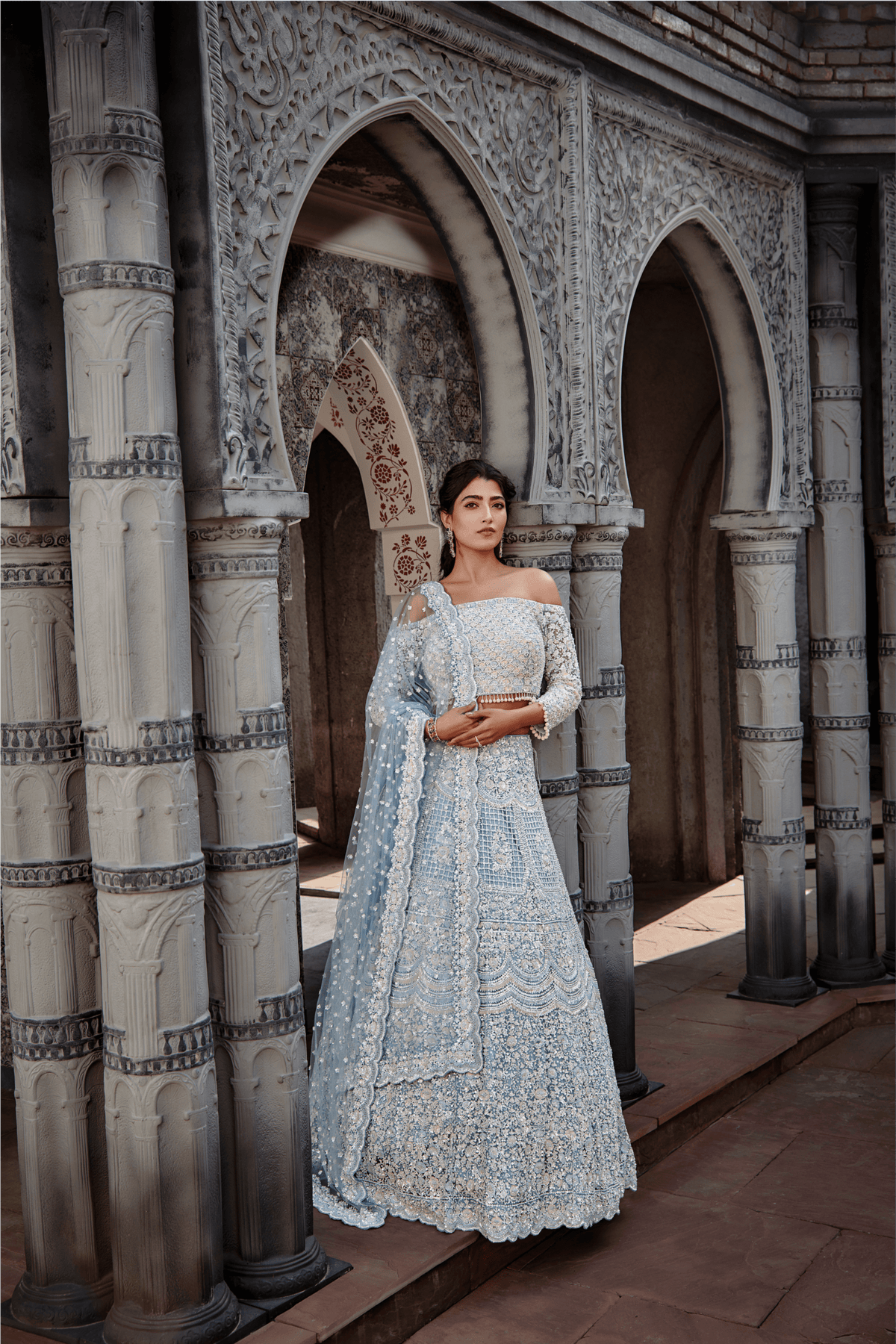 Powder Blue Net Lehenga Set