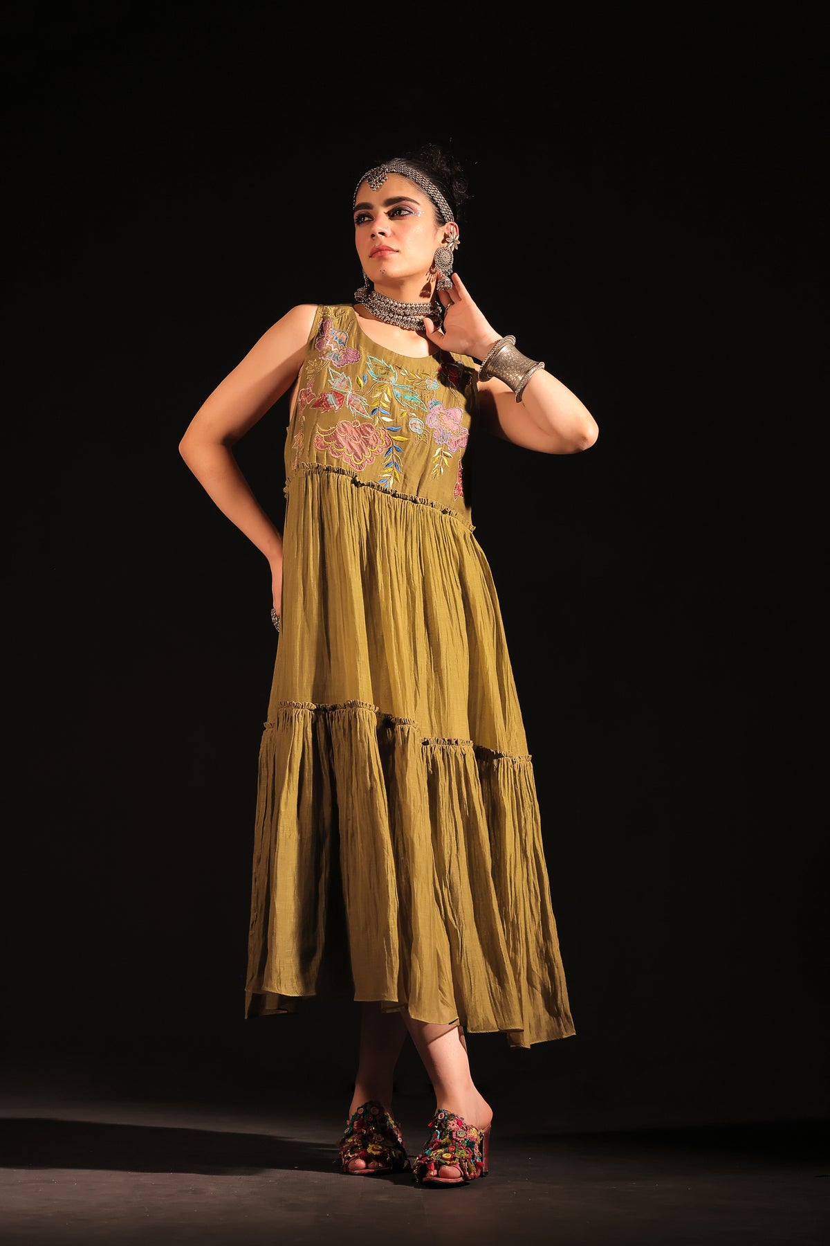 Farukh Embroidery Yoke Dress With Inner