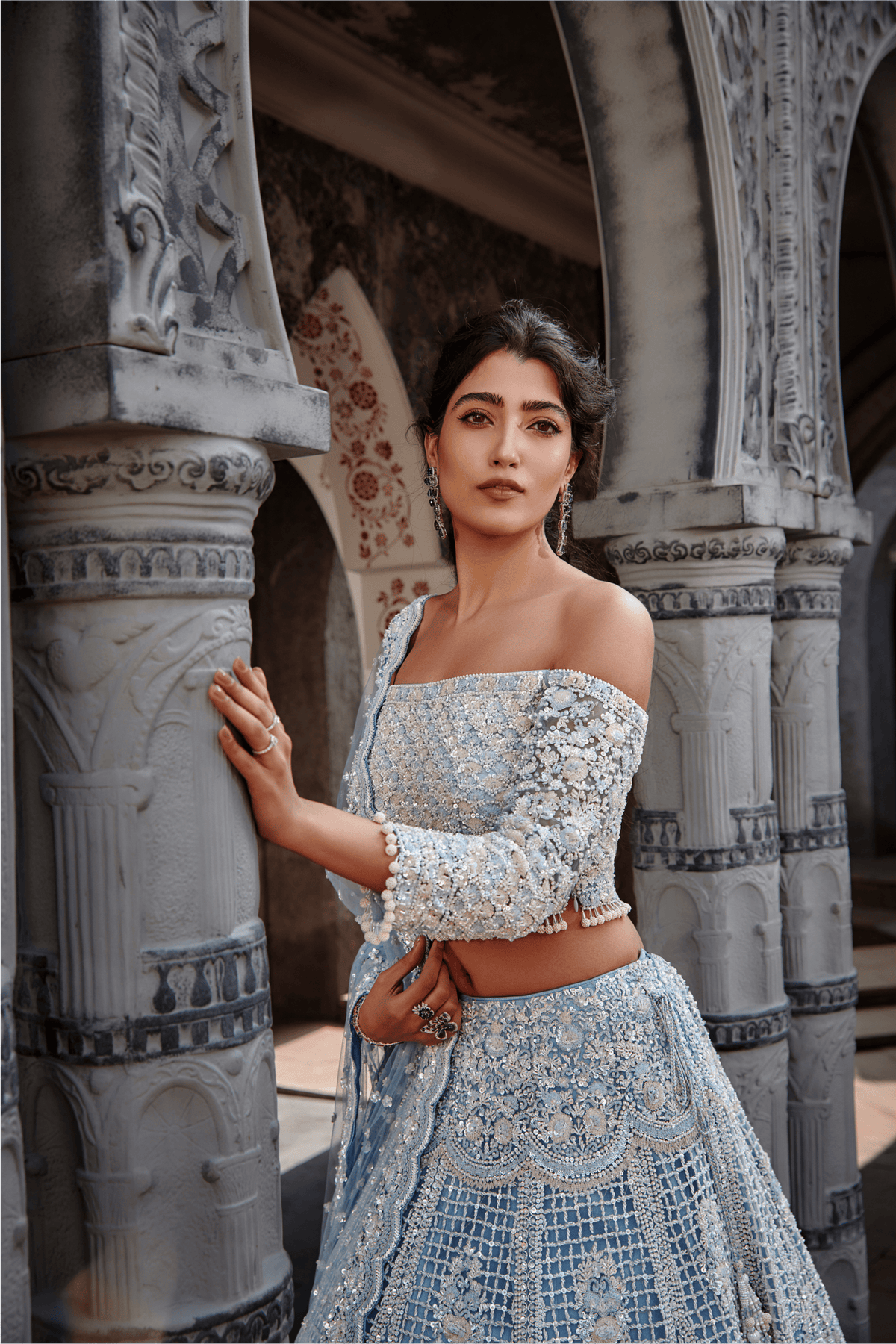 Powder Blue Net Lehenga Set