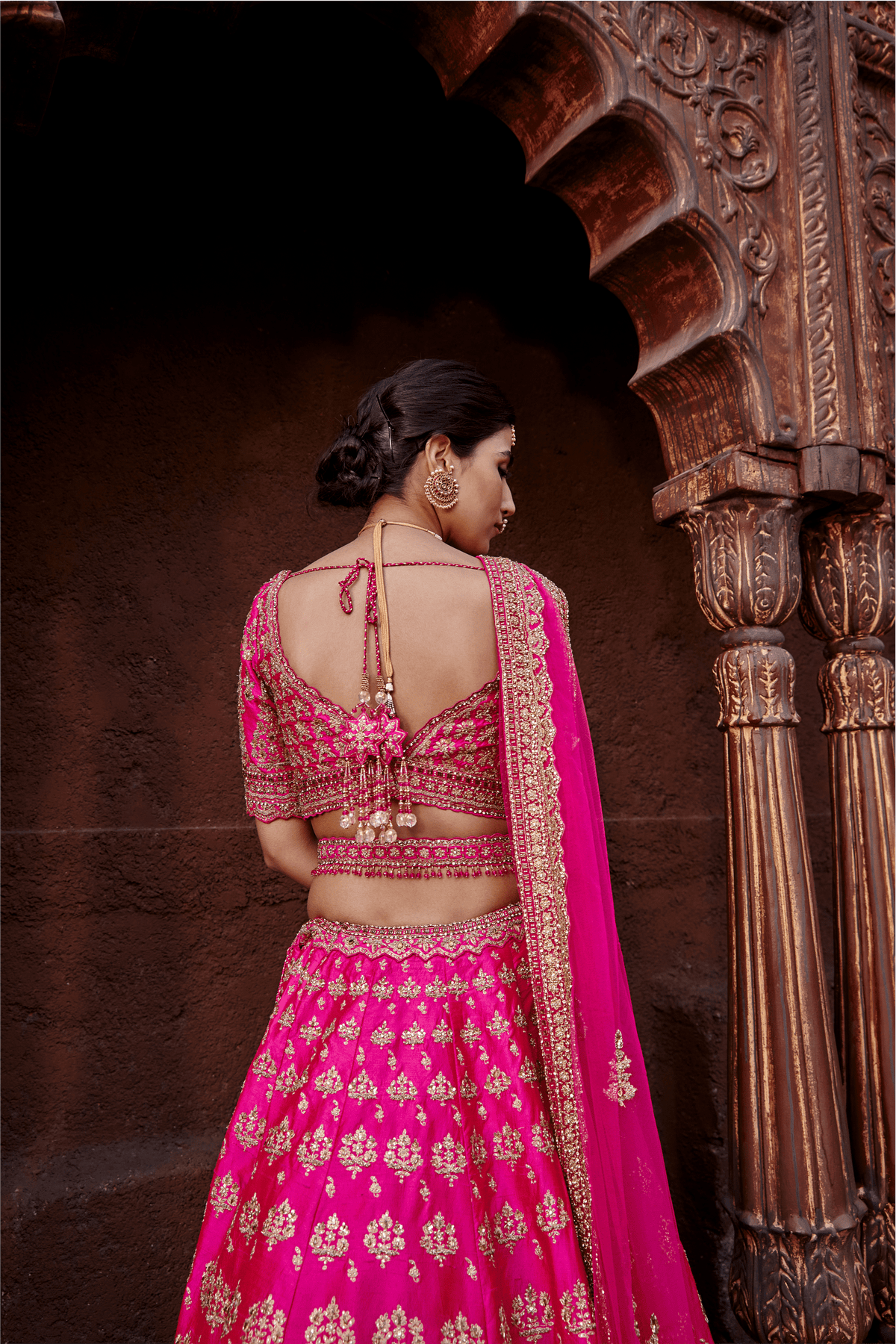 Fuschia Raw Silk Lehenga Set