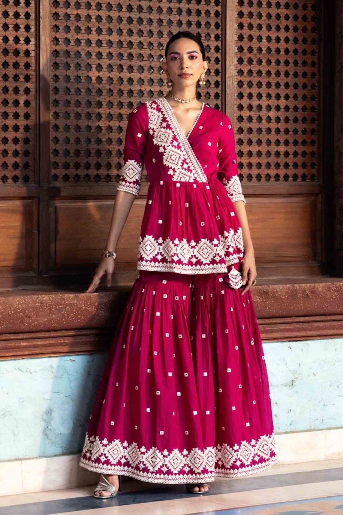 Fuchsia Diamond Sharara Set