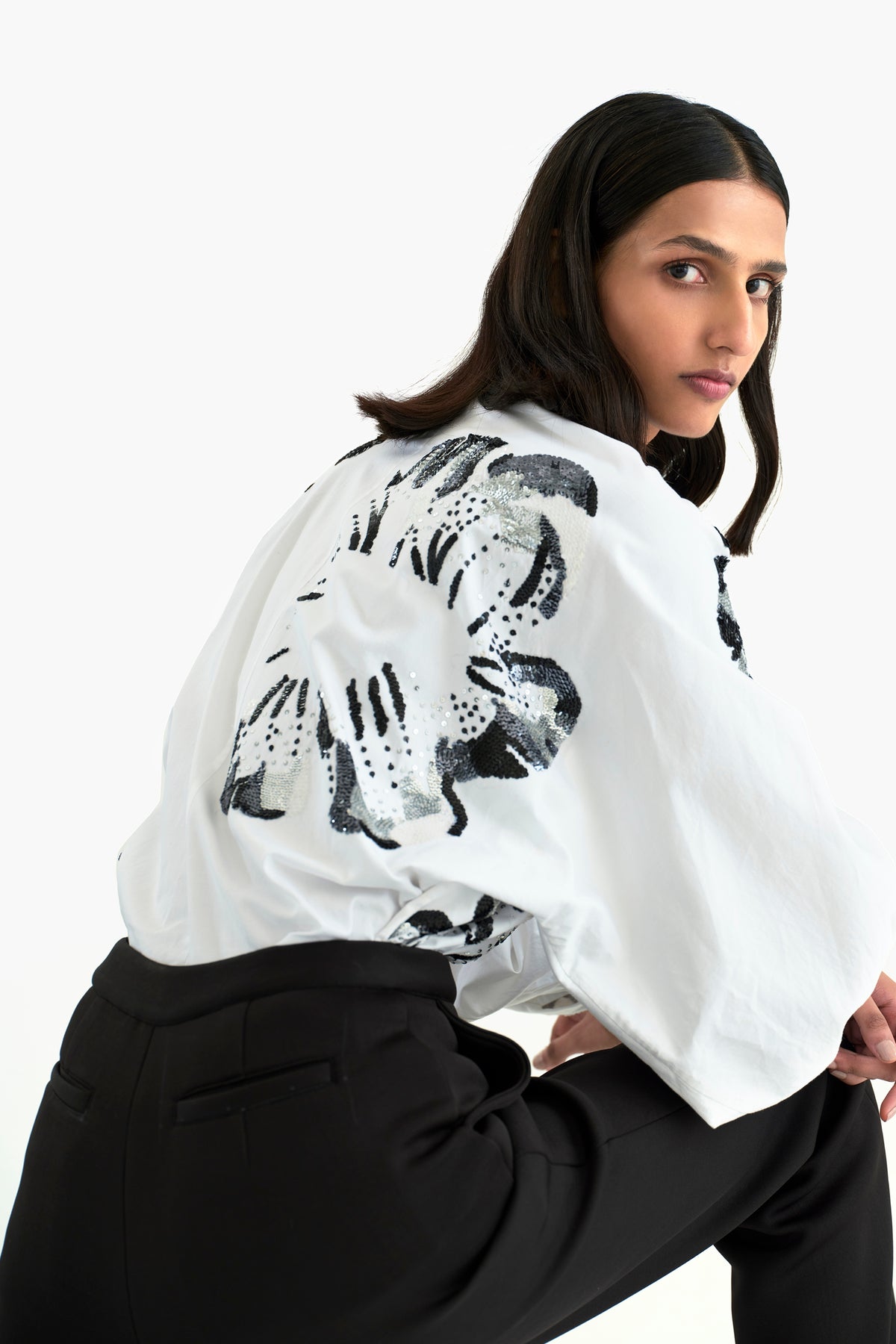 White Embroidered Kimono Shirt