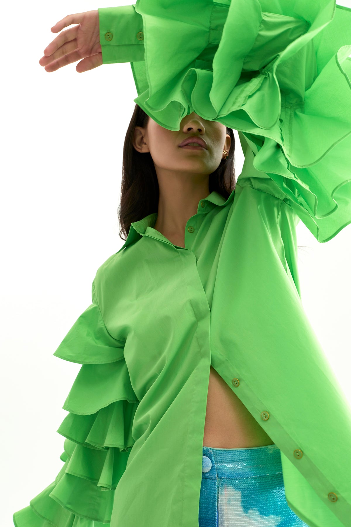 Acid Green Ruffled Shirt