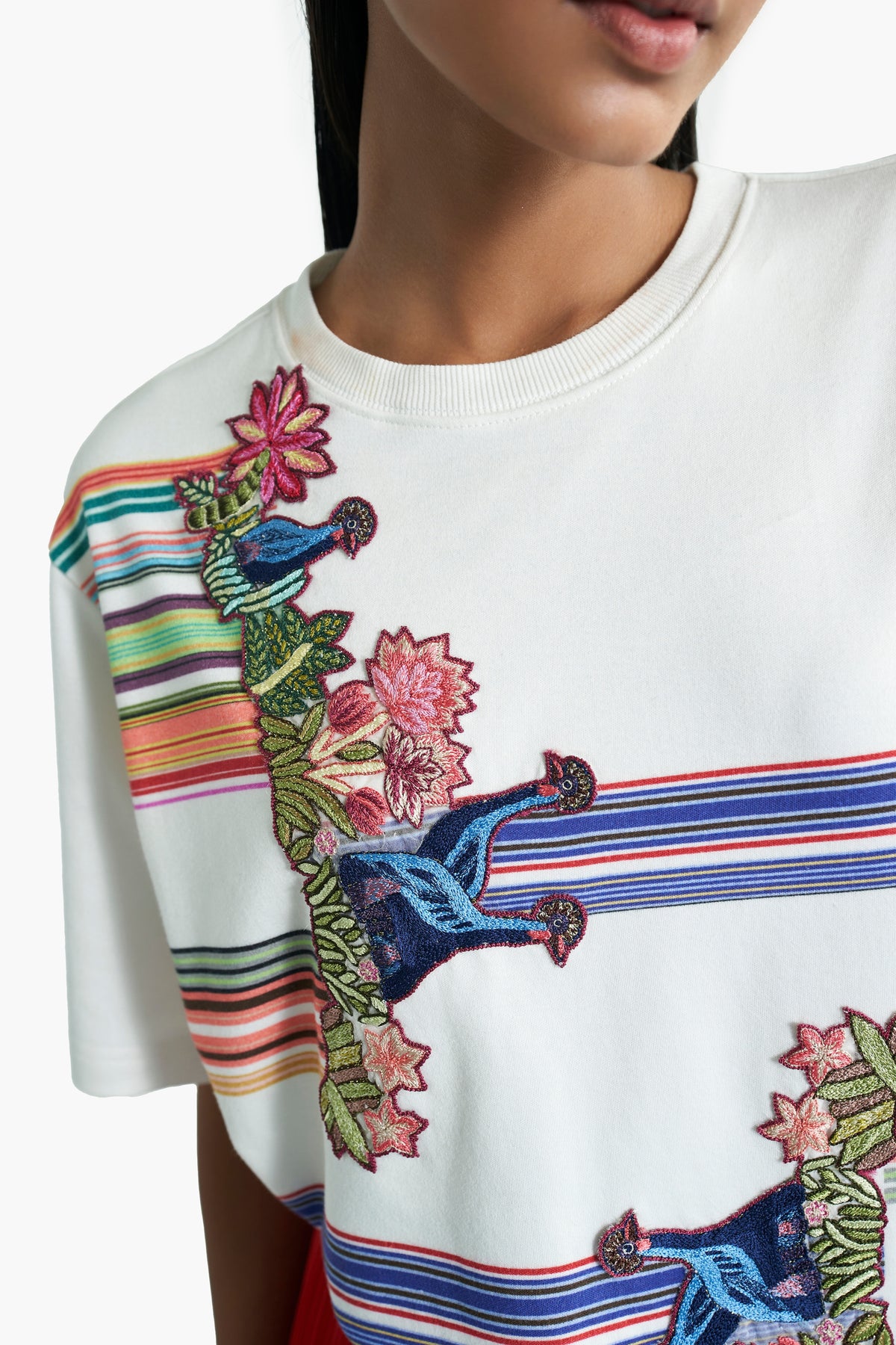 Supima Stripe Embroidered T- Shirt