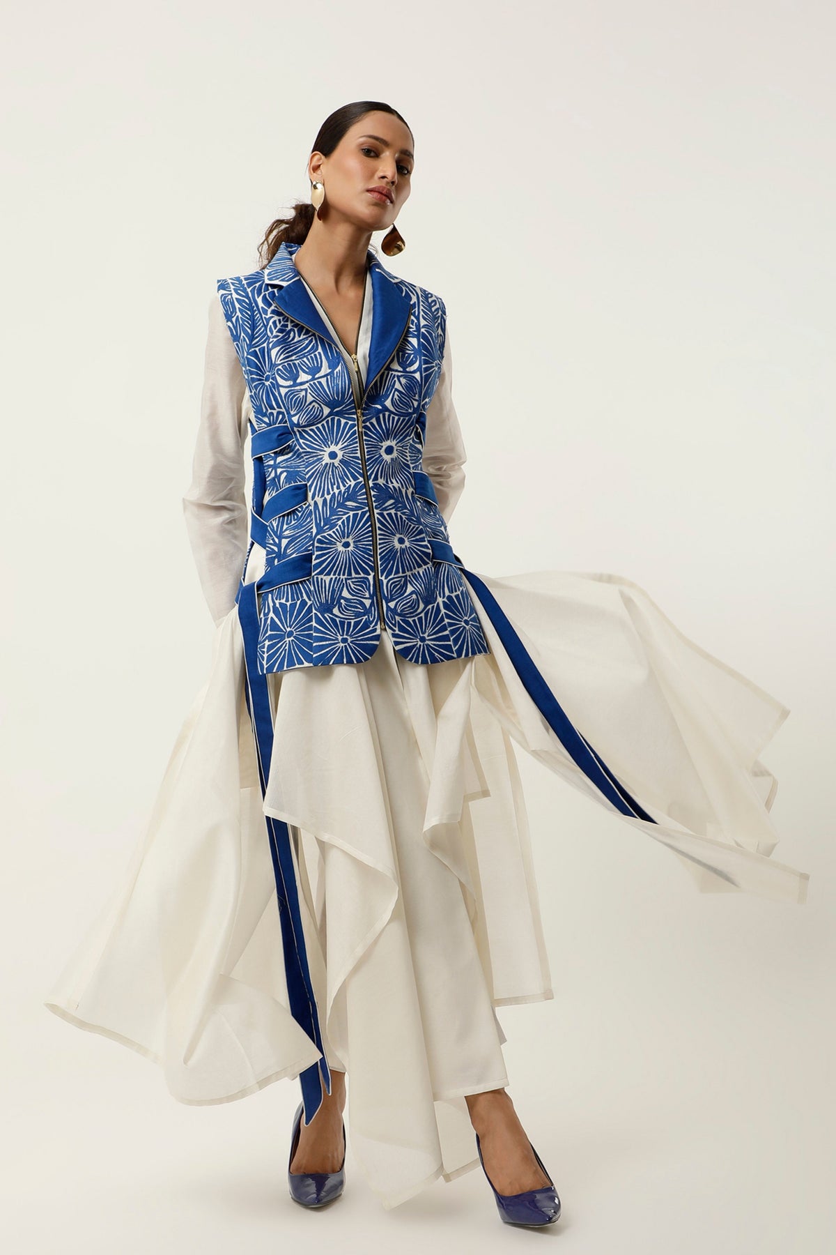 Cobalt Cutwork Jacket Set