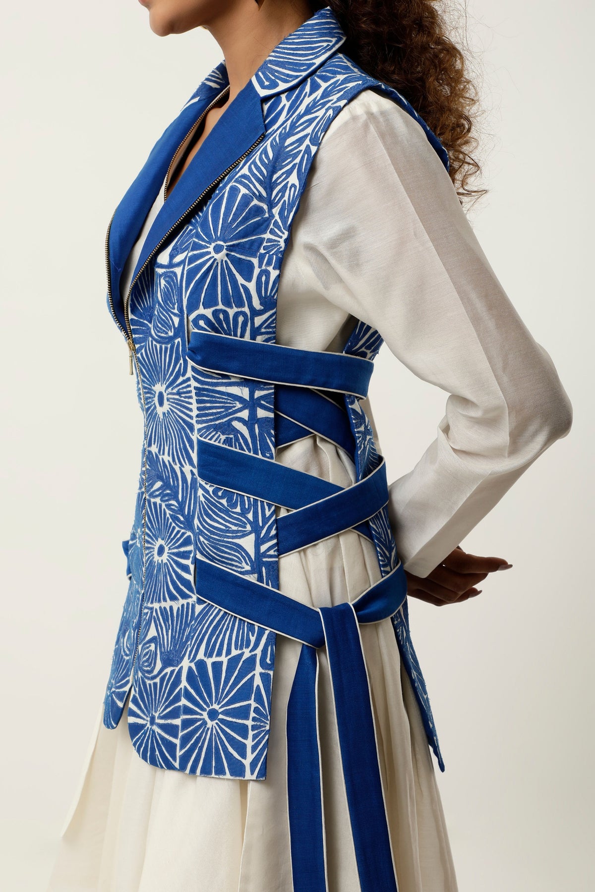 Cobalt Cutwork Jacket Set