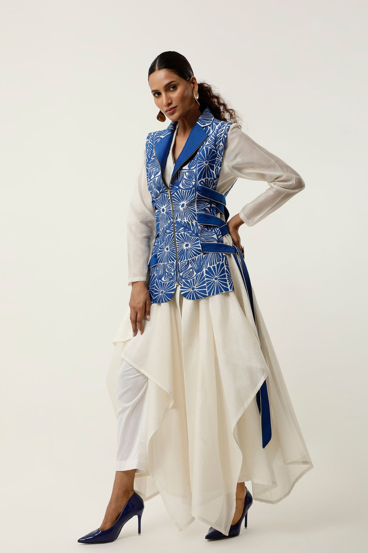 Cobalt Cutwork Jacket Set