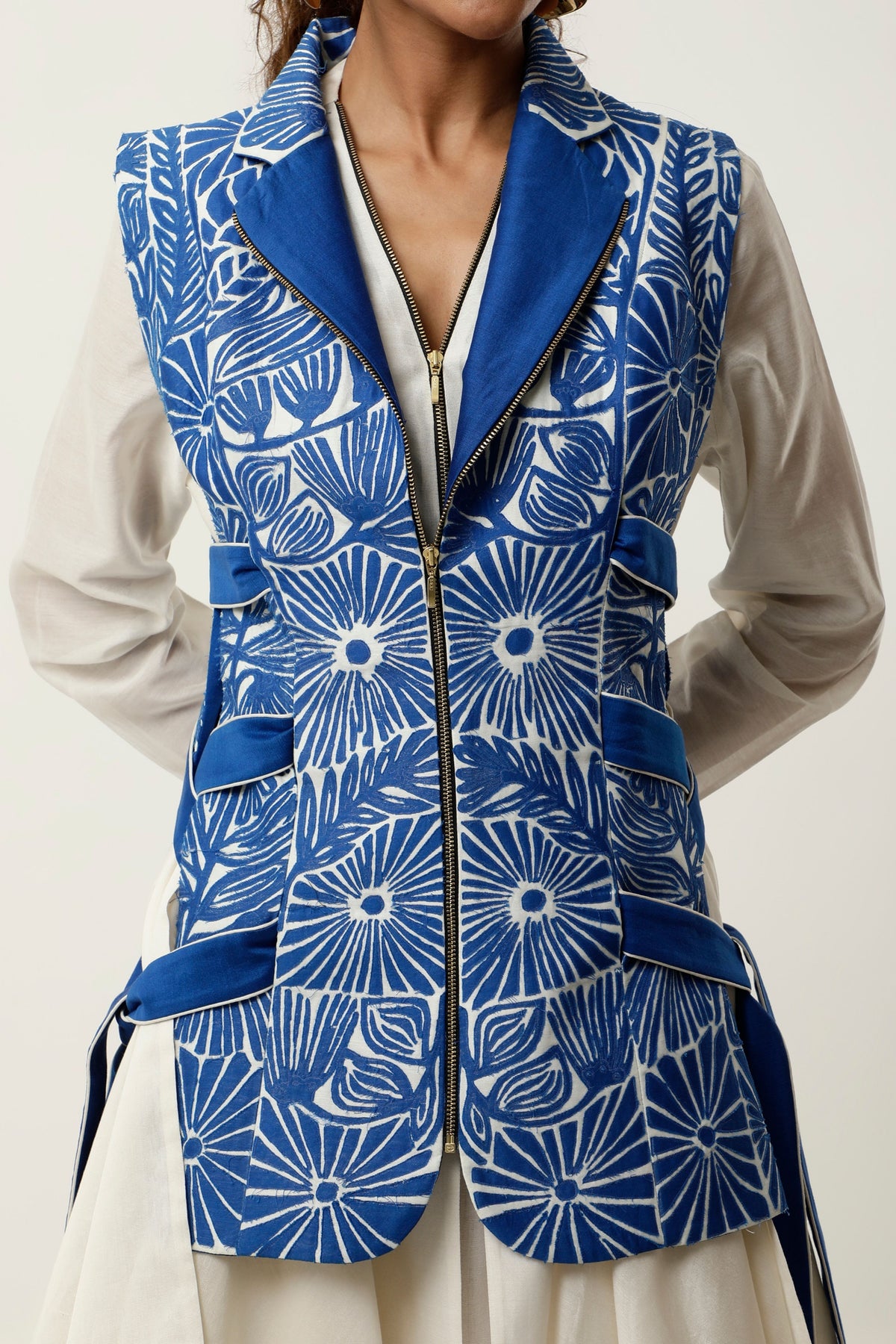 Cobalt Cutwork Jacket Set